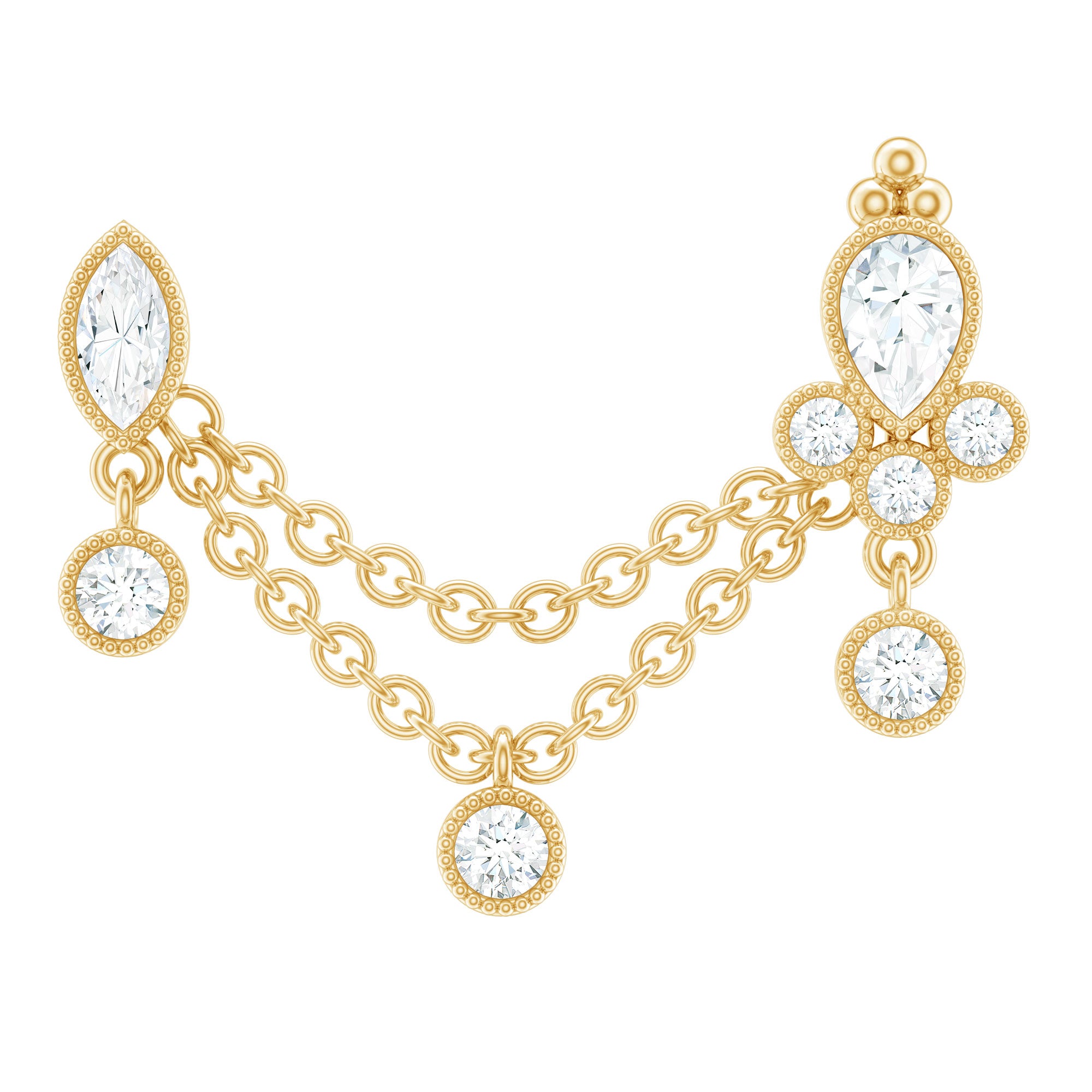 Vintage Style Diamond Double Piercing Earring Natural - ( HI-SI ) - Rosec Jewels