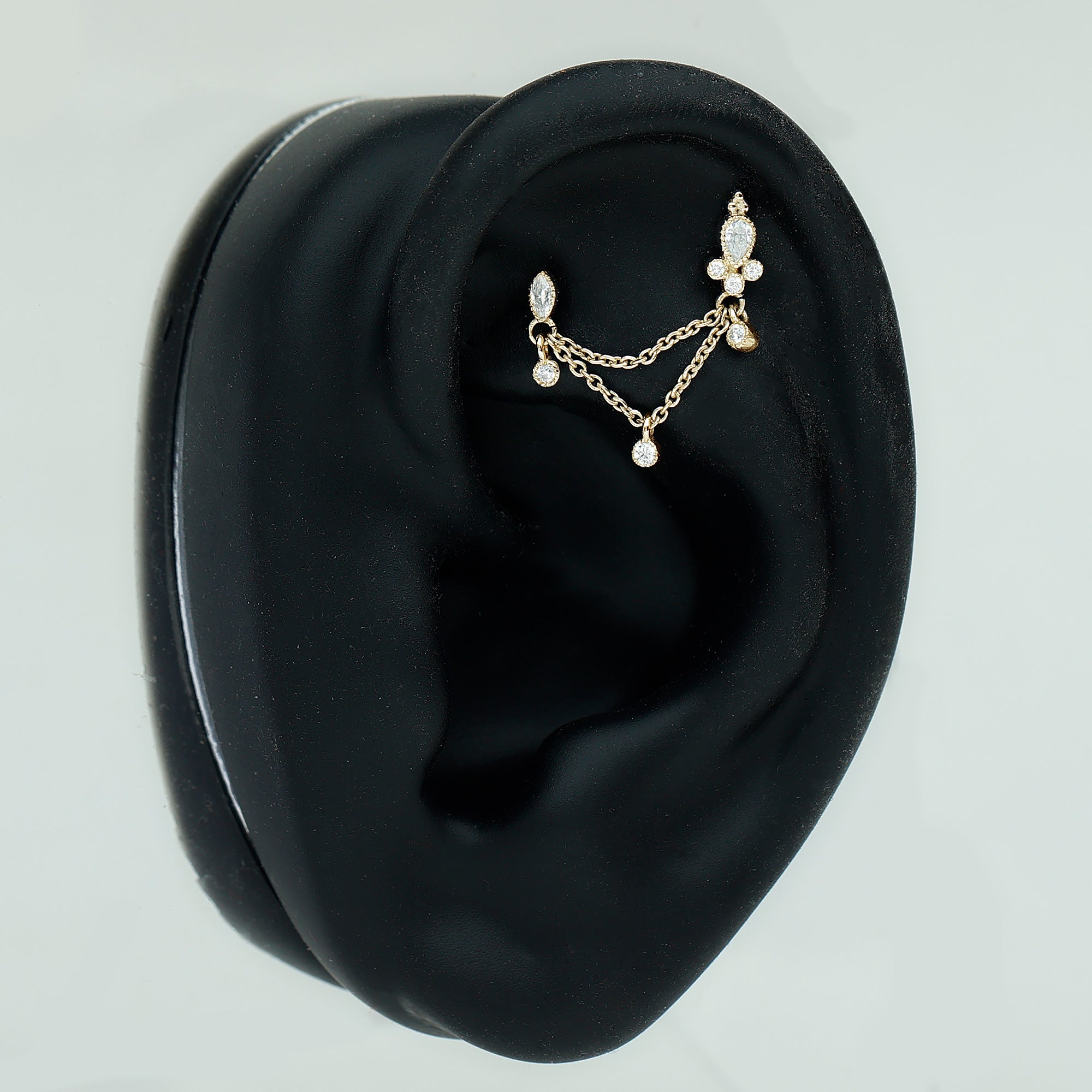 Vintage Style Diamond Double Piercing Earring Natural - ( HI-SI ) - Rosec Jewels