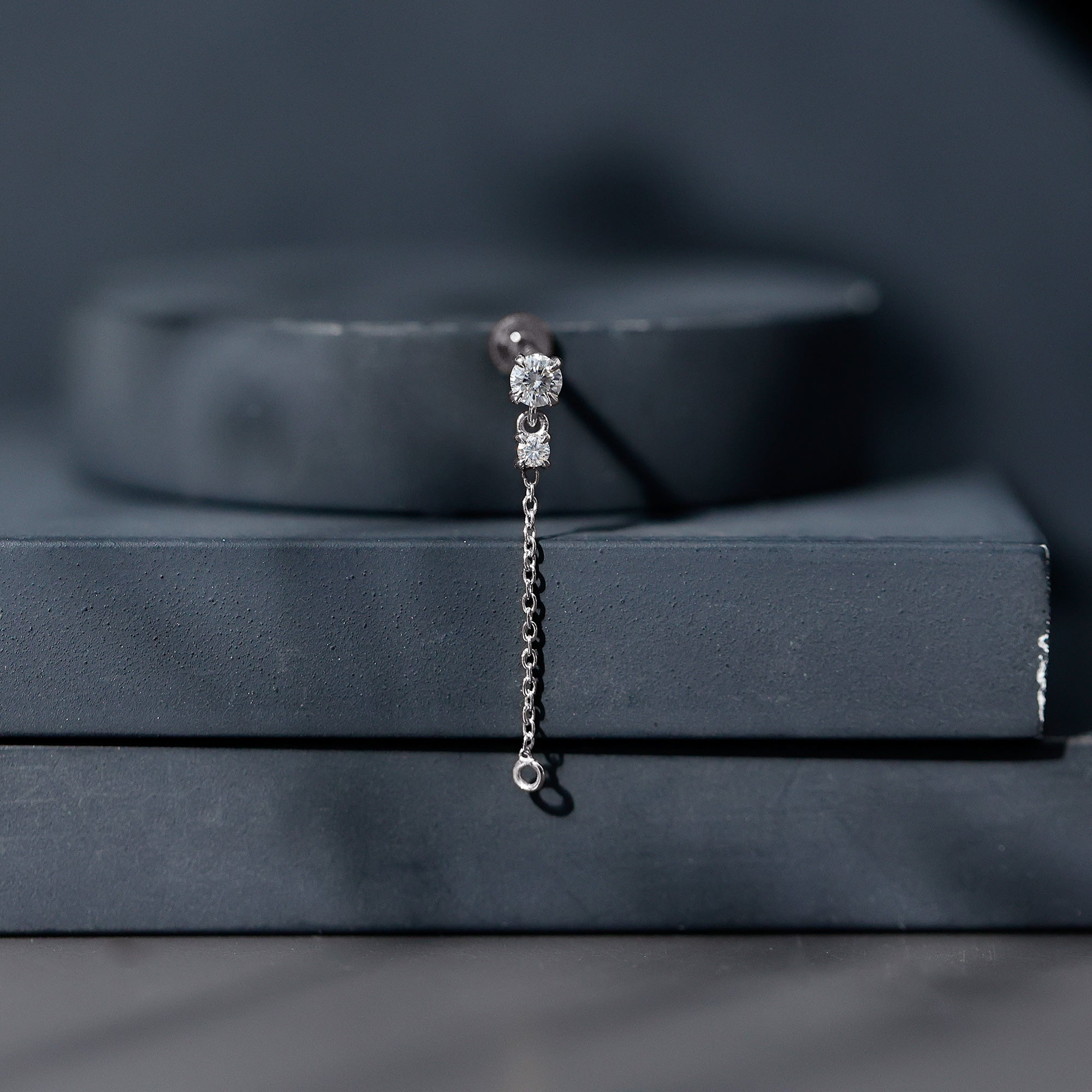 Certified Diamond Chain Drop Earring for Helix Piercing Natural - ( HI-SI ) - Rosec Jewels