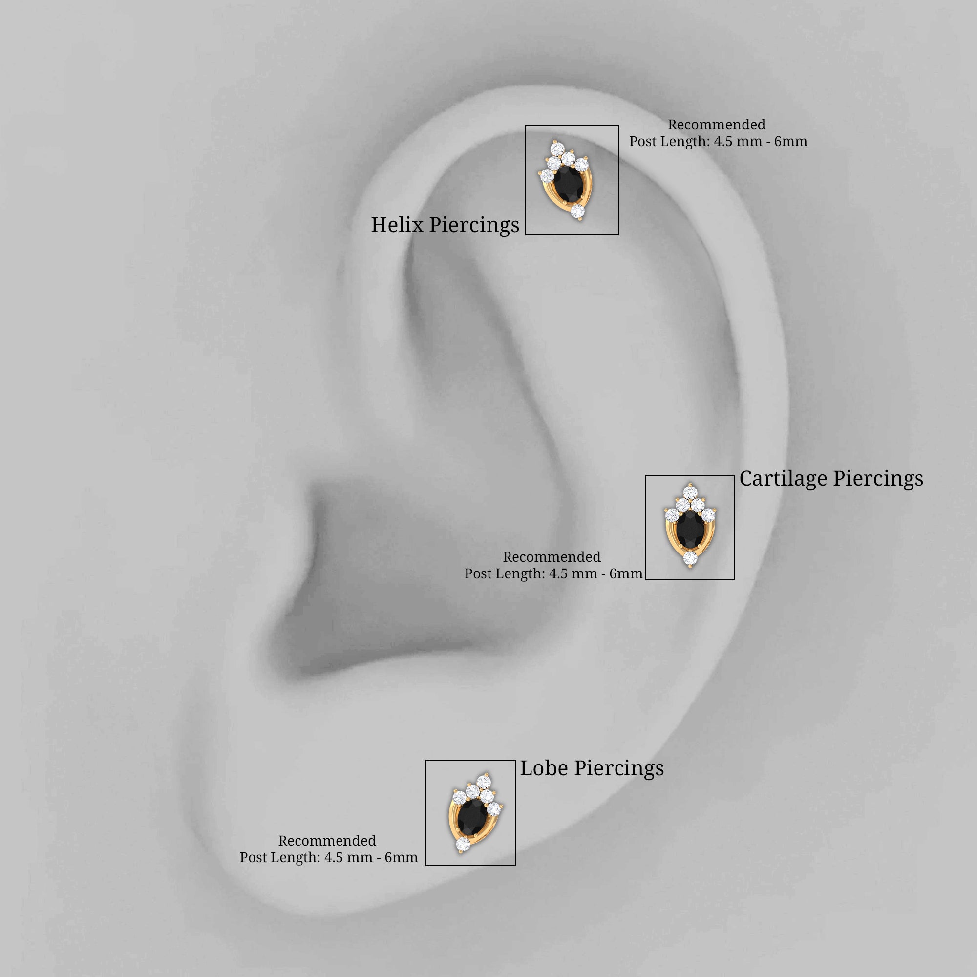 Certified Black Onyx Designer Helix Earring with Lab Grown Diamond AAA - Rosec Jewels