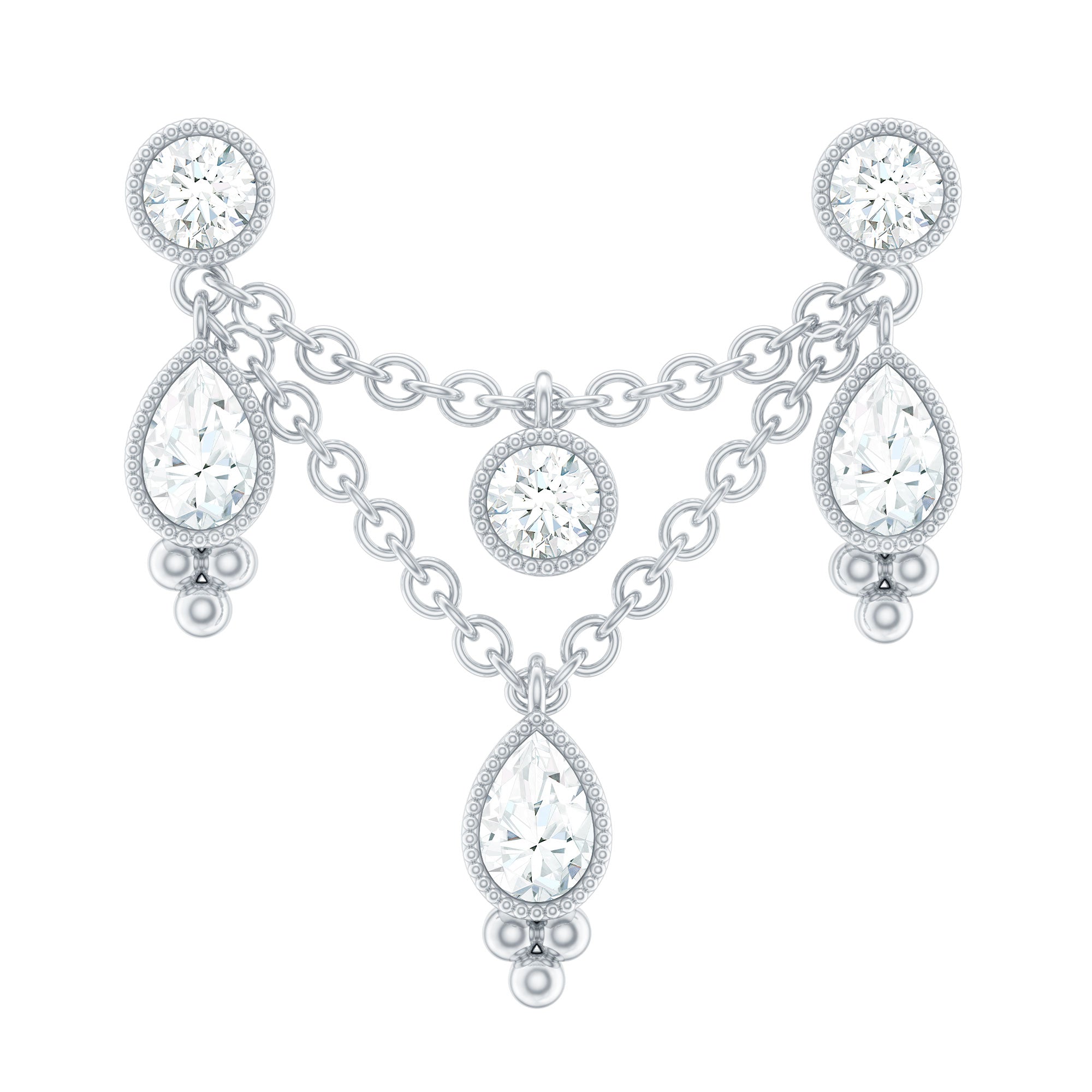 Vintage Inspired Diamond Chain Double Piercing Earring Natural - ( HI-SI ) - Rosec Jewels