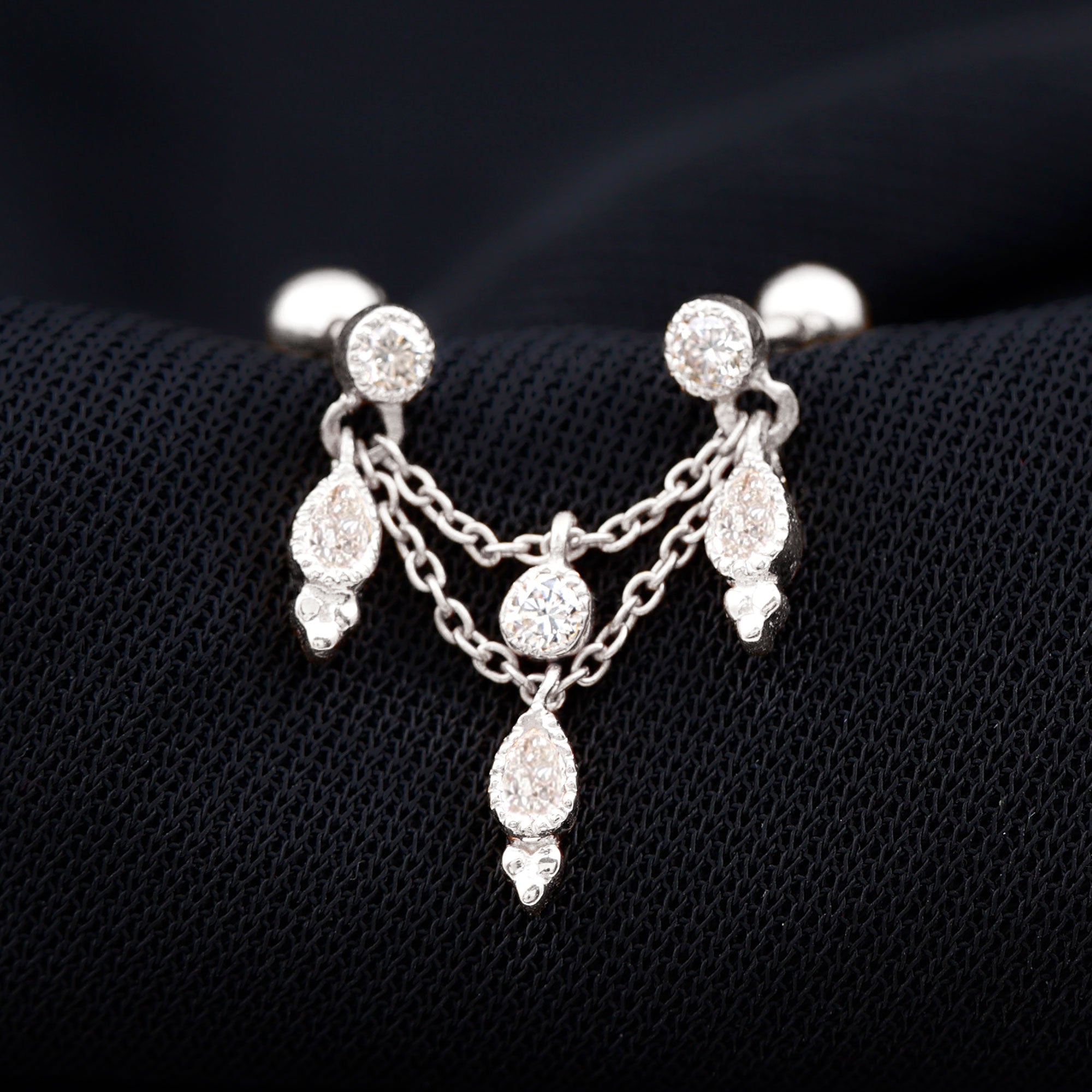 Vintage Inspired Diamond Chain Double Piercing Earring Natural - ( HI-SI ) - Rosec Jewels