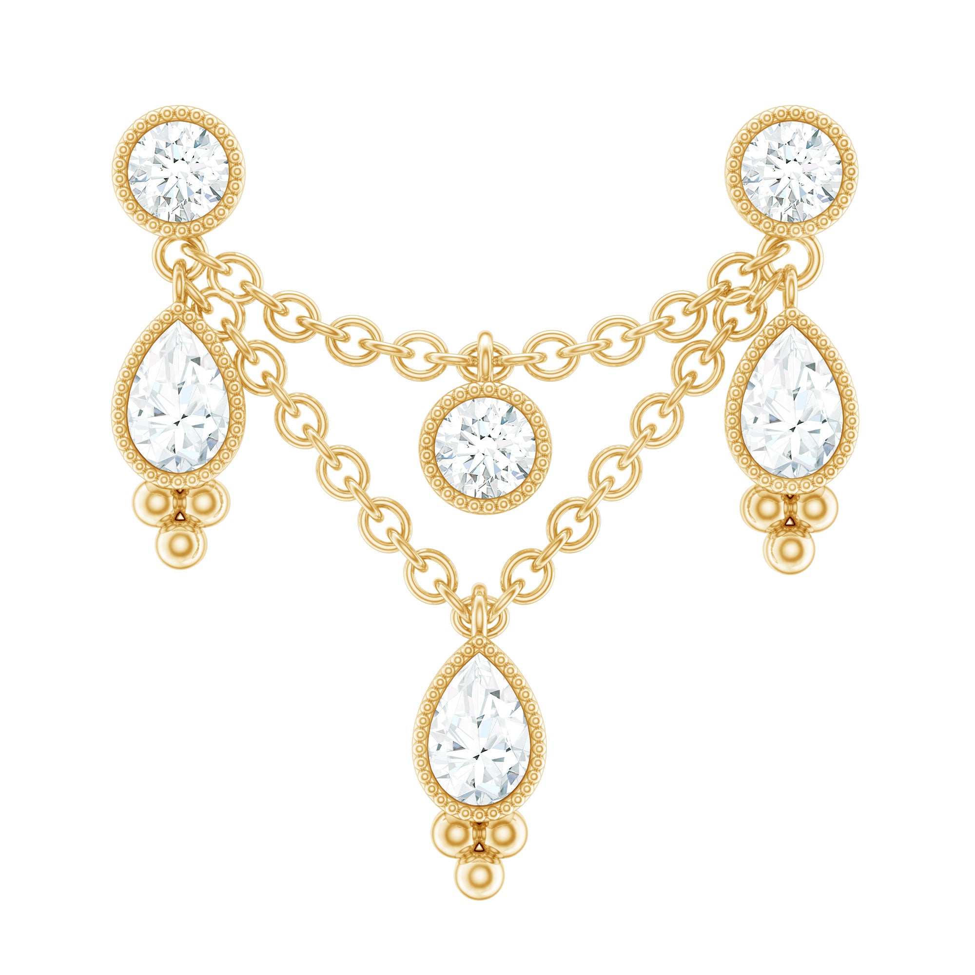 Vintage Inspired Diamond Chain Double Piercing Earring Natural - ( HI-SI ) - Rosec Jewels