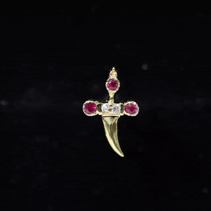 Real Ruby and Diamond Dagger Helix Earring AAA - Rosec Jewels