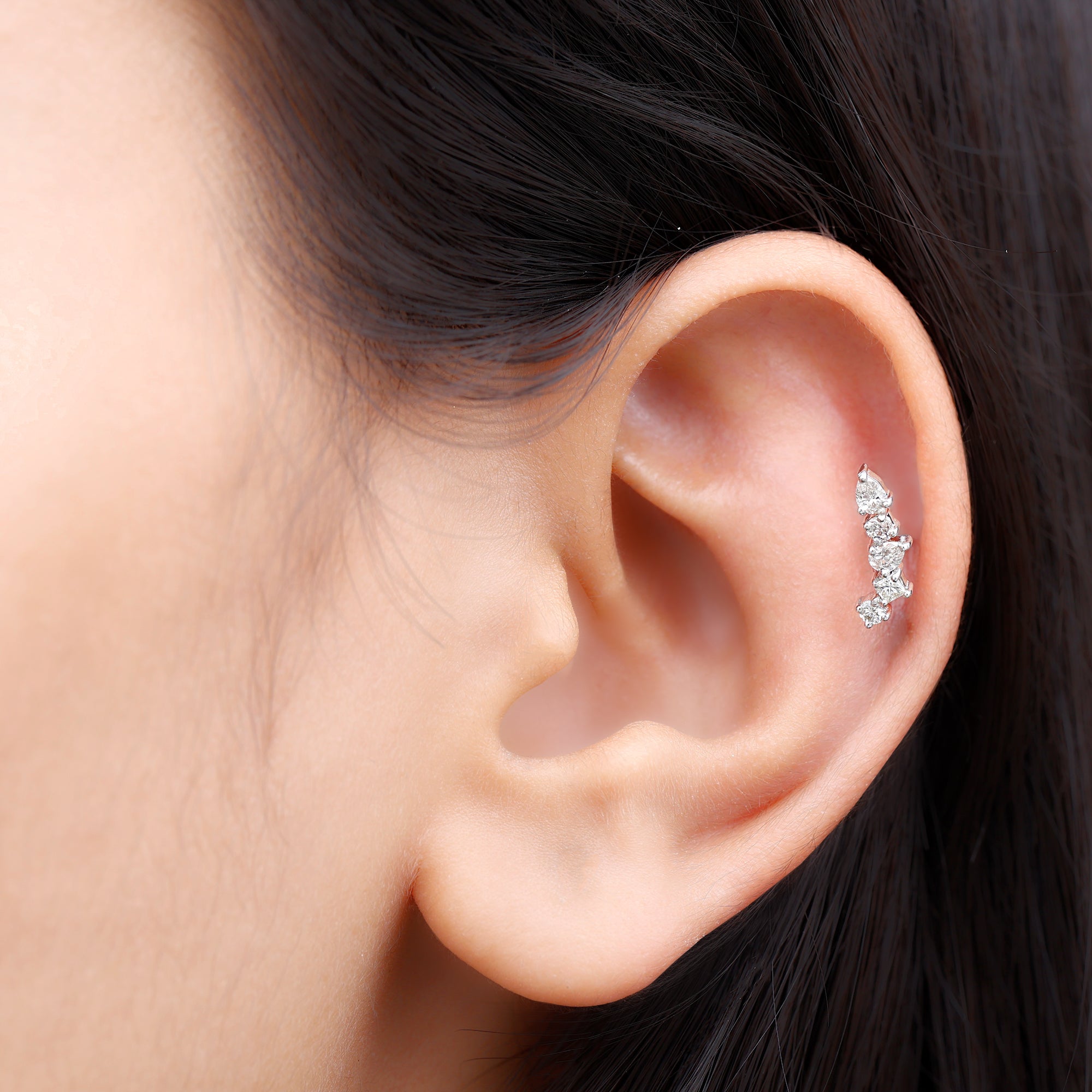 Certified Moissanite Crawler Earring in Prong Setting D-VS1 - Rosec Jewels