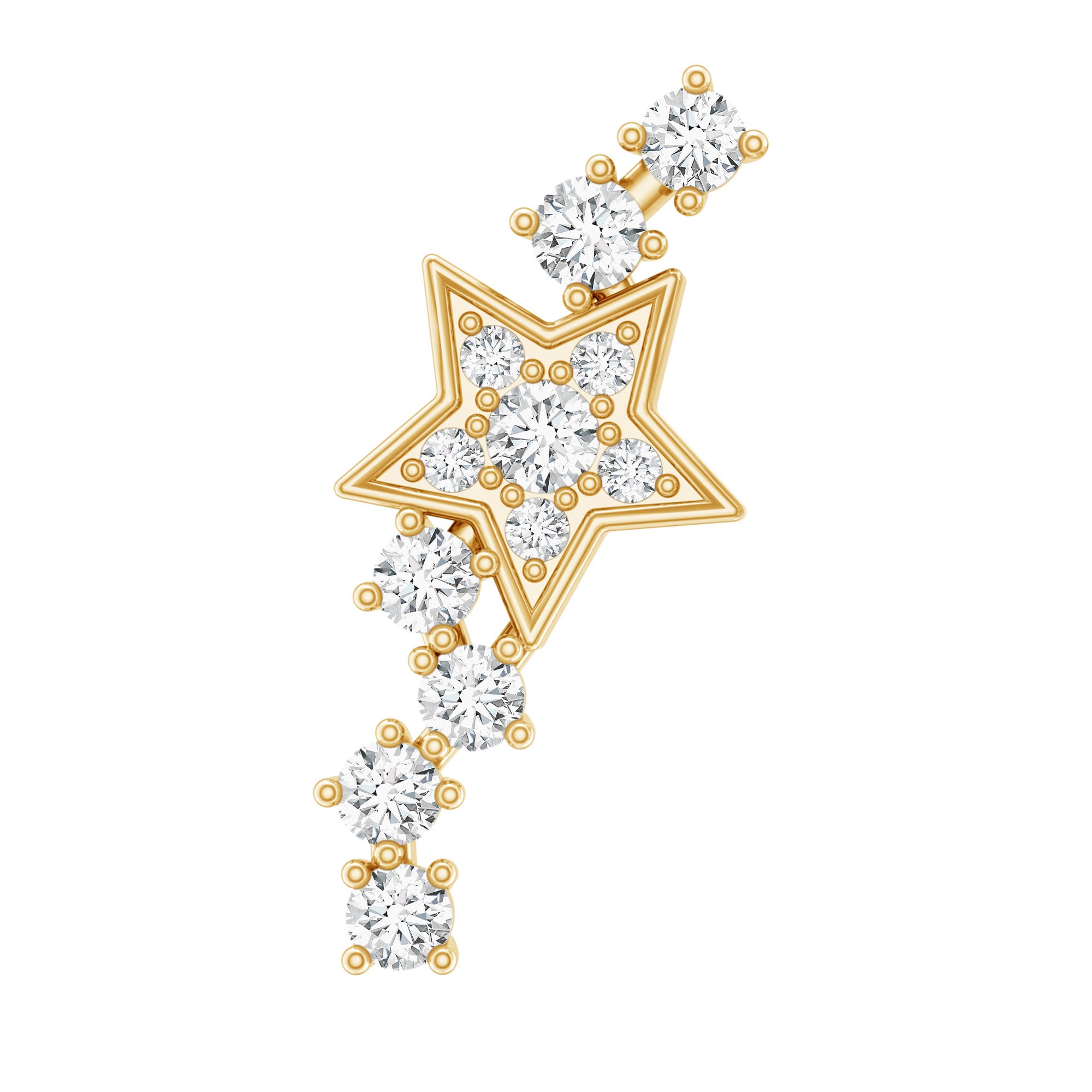 Certified Diamond Star Crawler Earring for Helix Piercing Natural - ( HI-SI ) - Rosec Jewels