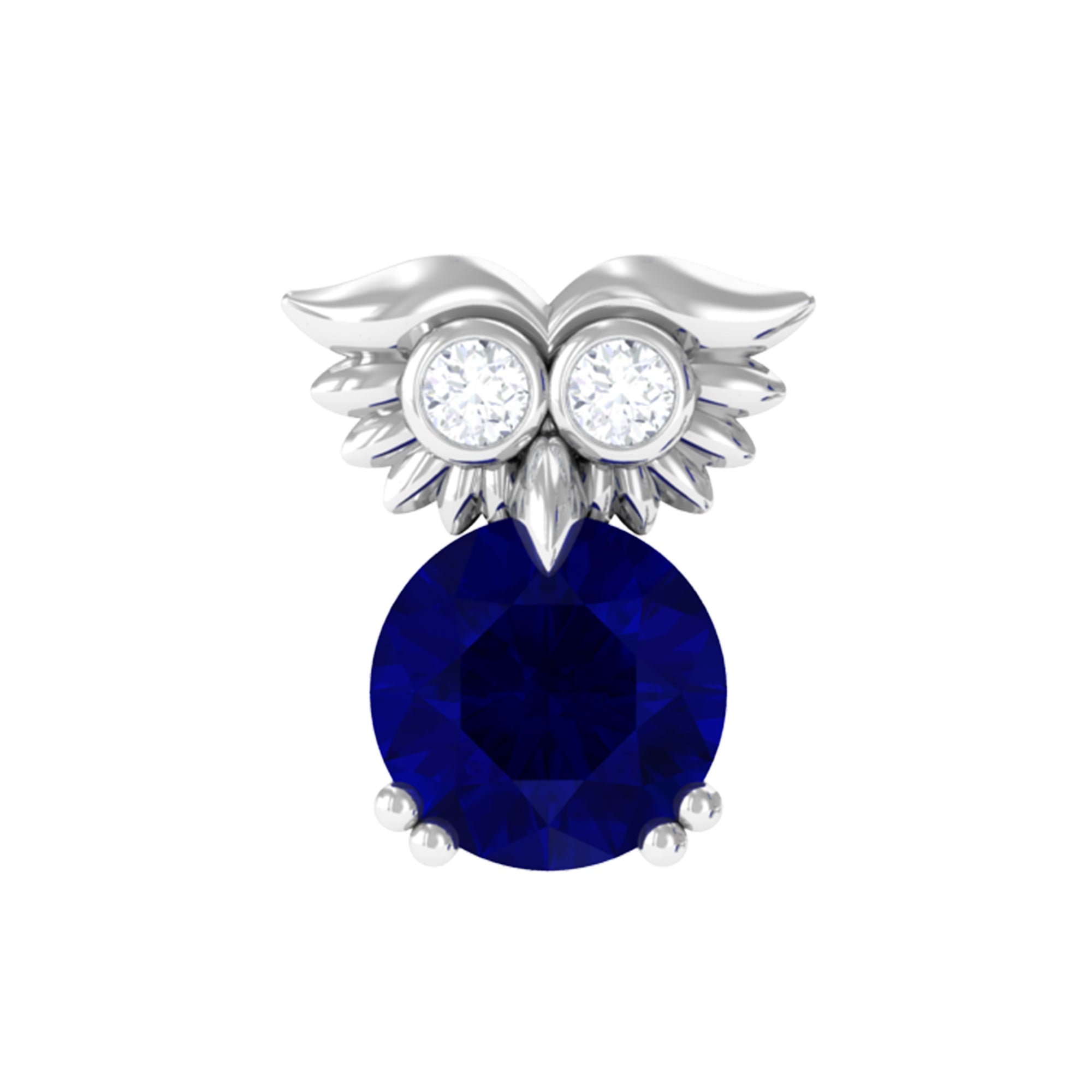 Blue Sapphire and Lab Grown Diamond Owl Helix Earring AAA - Rosec Jewels