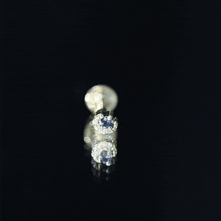 Dainty Blue Sapphire and Diamond Moon Helix Earring AAA - Rosec Jewels