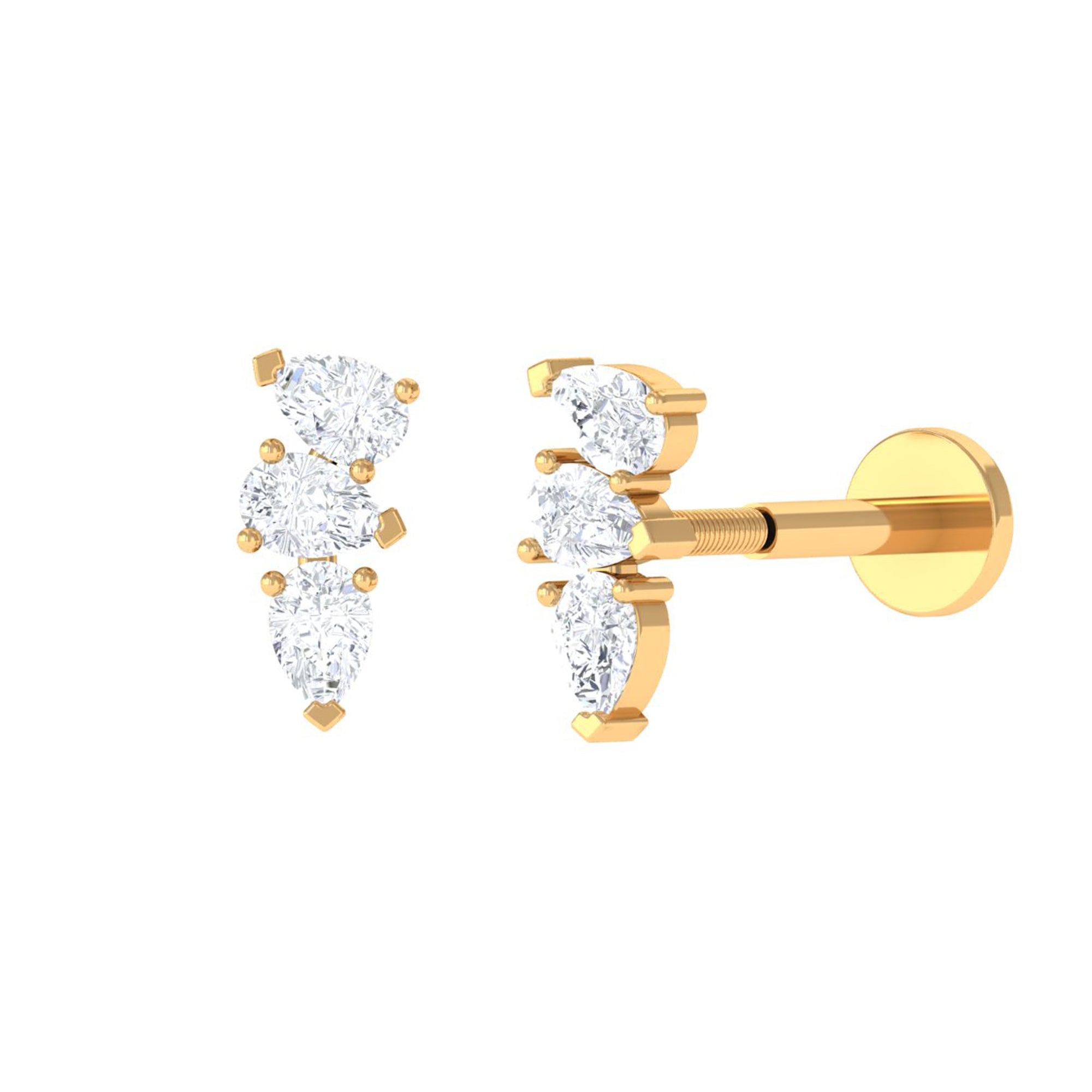 Rosec Jewels-Pear Shape Diamond 3 Stone Earring for Tragus Piercing