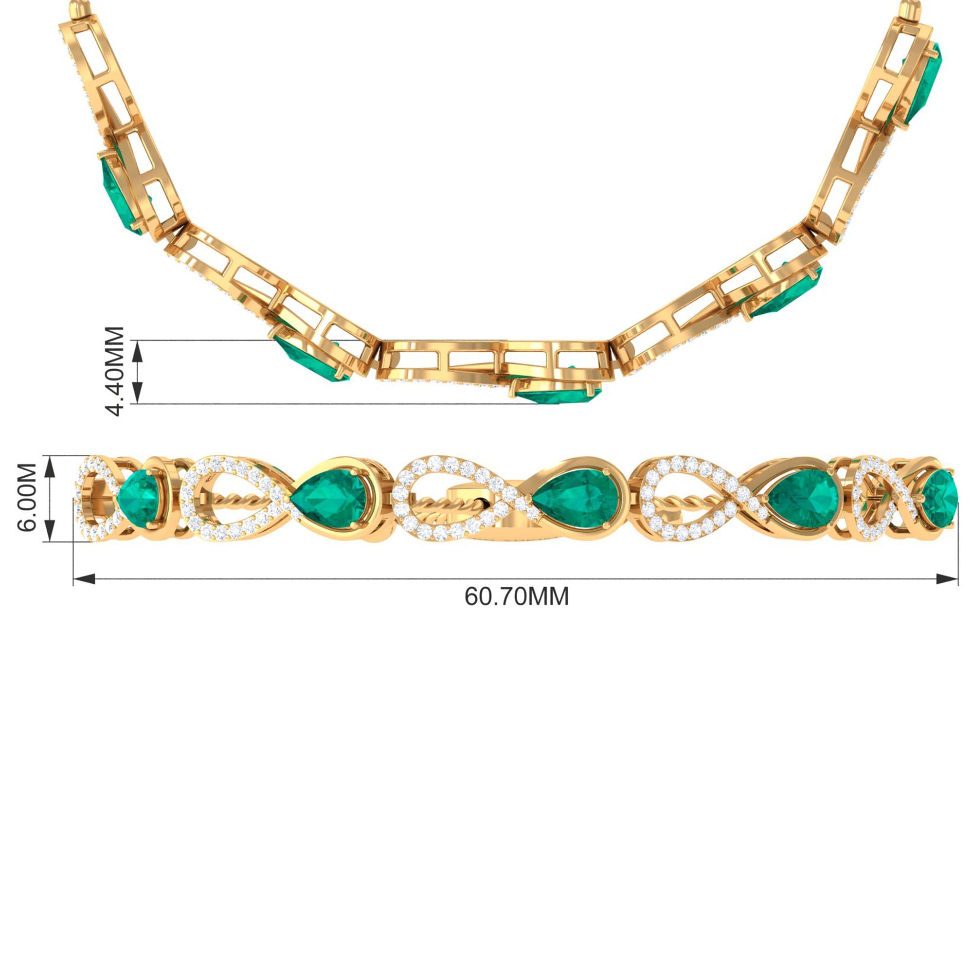 Real Emerald Infinity Bracelet With Moissanite AAA - Rosec Jewels
