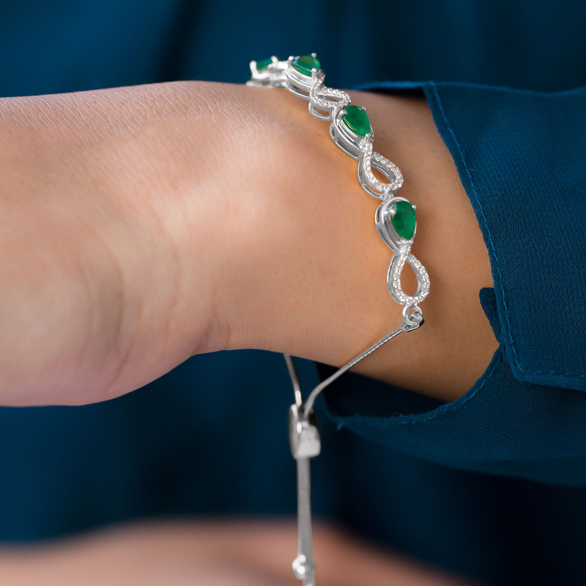 Real Emerald Infinity Bracelet With Moissanite AAA - Rosec Jewels