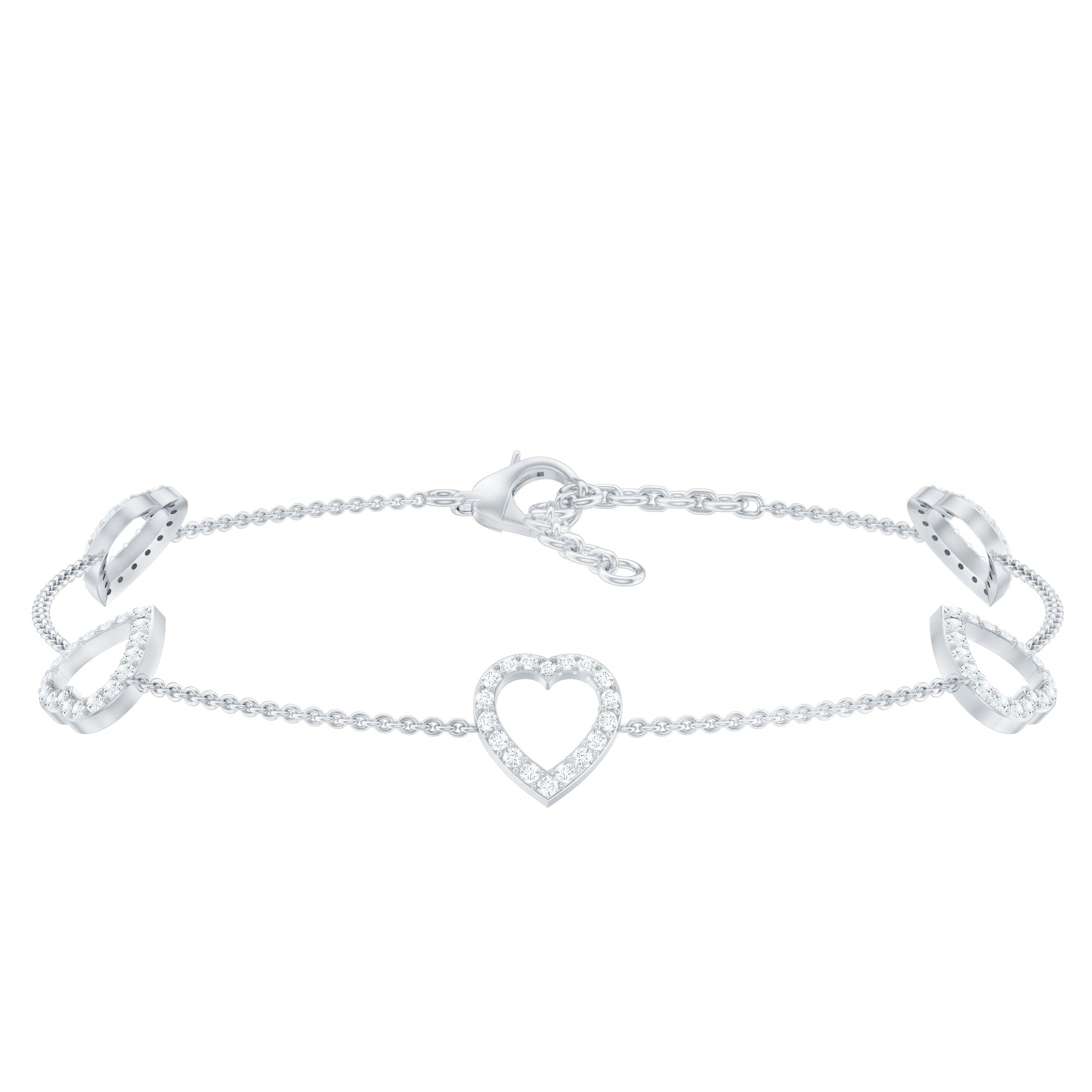 Certified Diamond Heart Chain Bracelet in Prong Setting Natural - ( HI-SI ) - Rosec Jewels