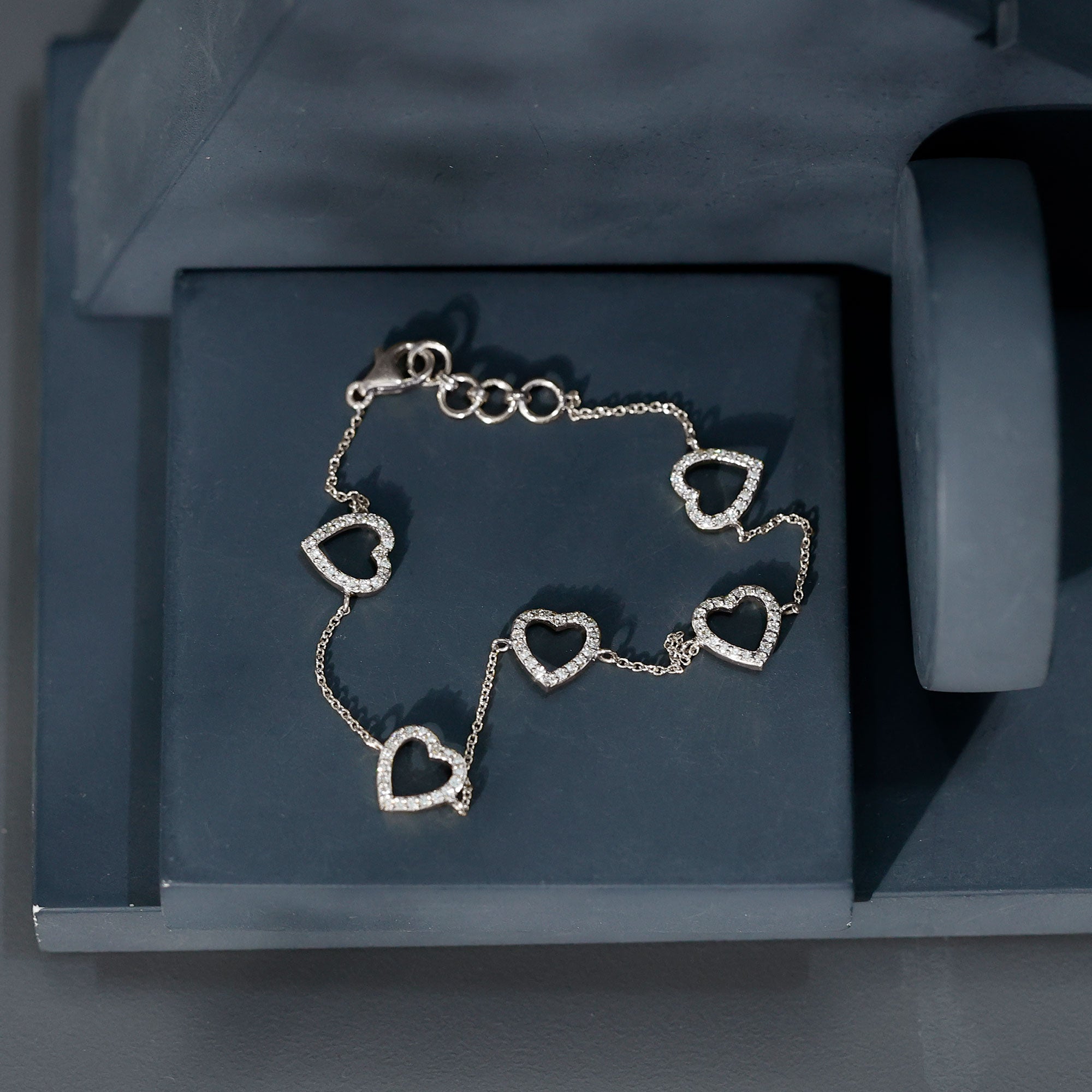Certified Diamond Heart Chain Bracelet in Prong Setting Natural - ( HI-SI ) - Rosec Jewels