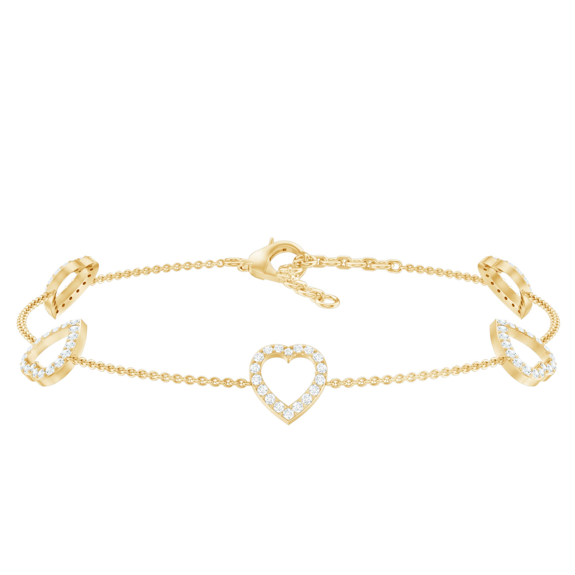 Certified Diamond Heart Chain Bracelet in Prong Setting Natural - ( HI-SI ) - Rosec Jewels