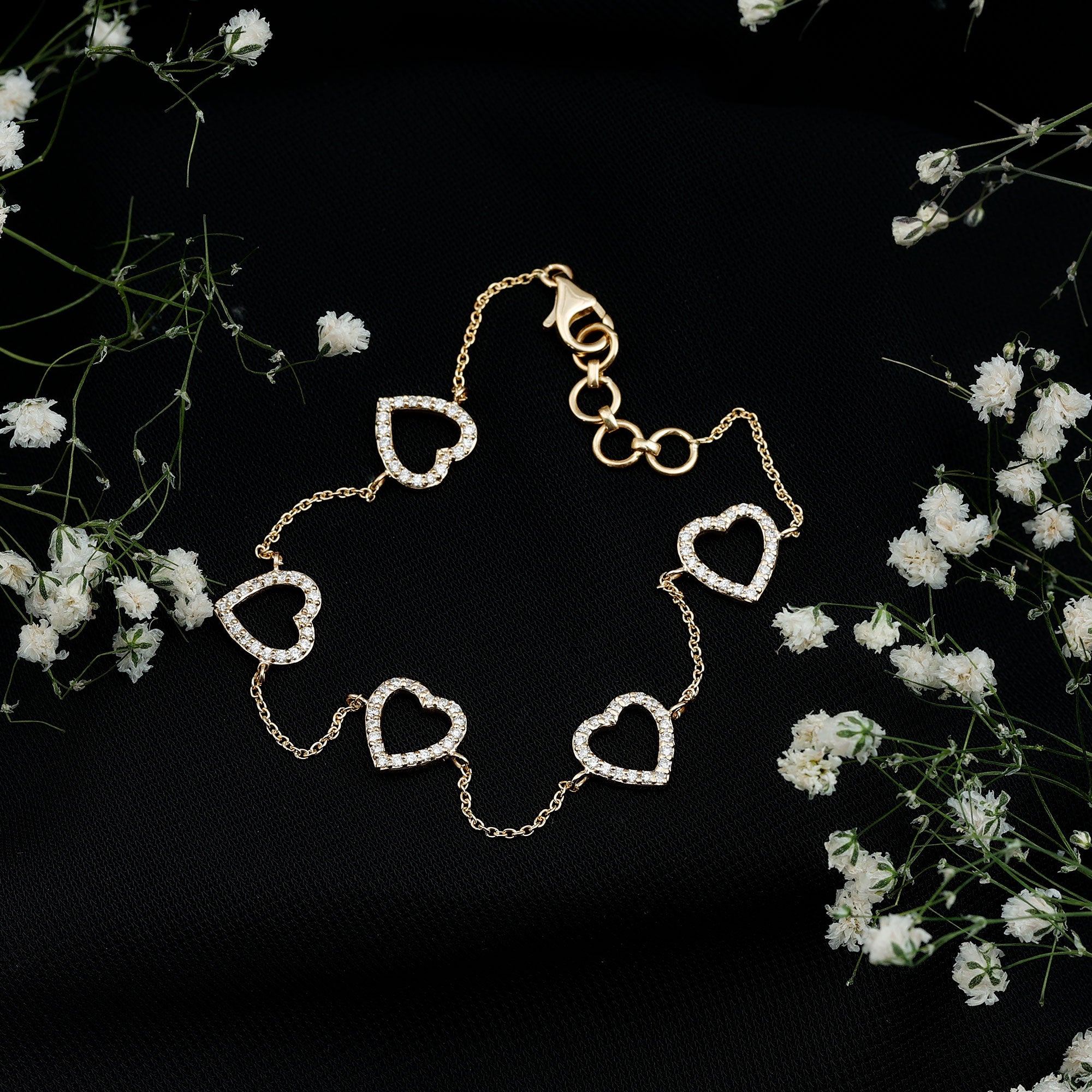 Certified Diamond Heart Chain Bracelet in Prong Setting Natural - ( HI-SI ) - Rosec Jewels