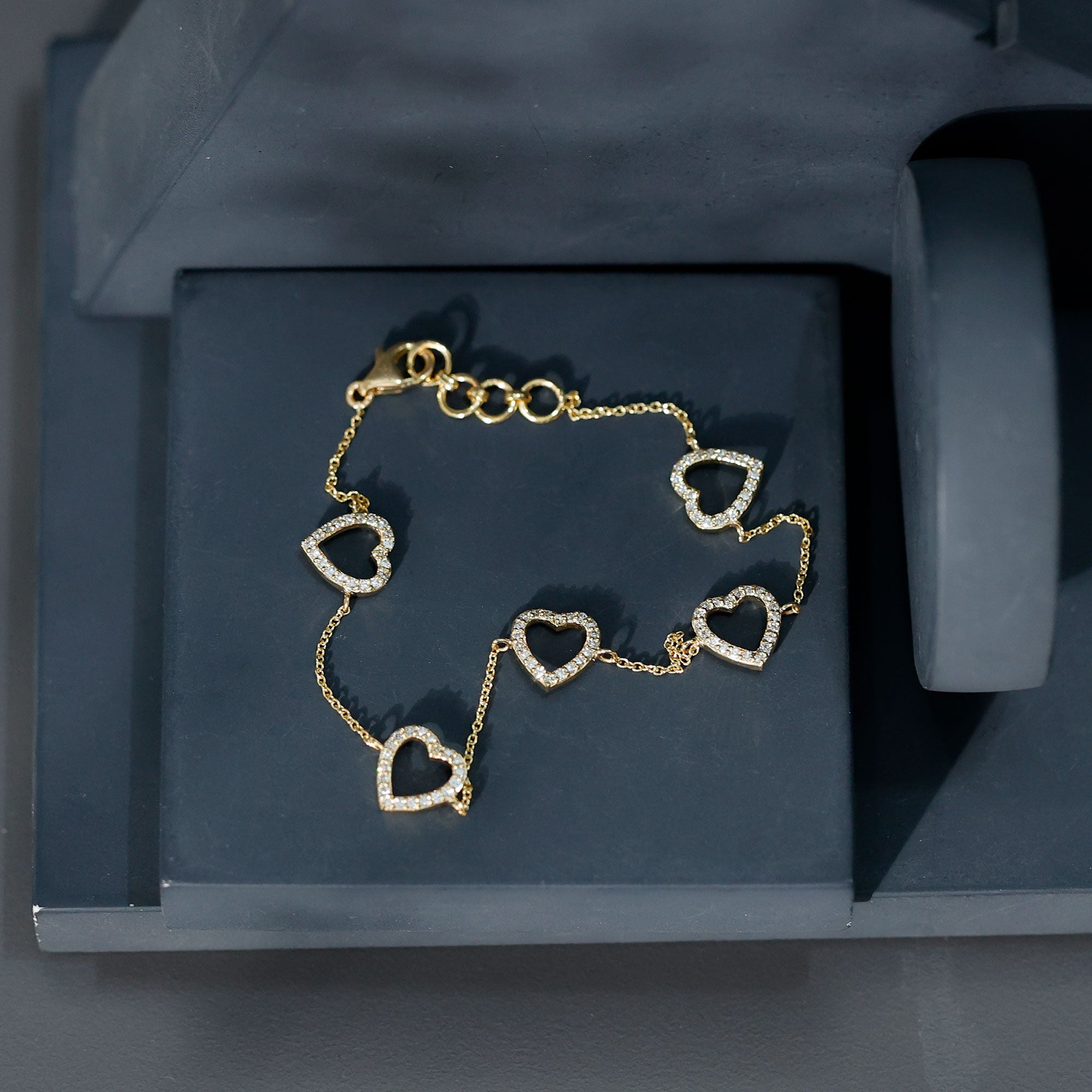 Certified Diamond Heart Chain Bracelet in Prong Setting Natural - ( HI-SI ) - Rosec Jewels