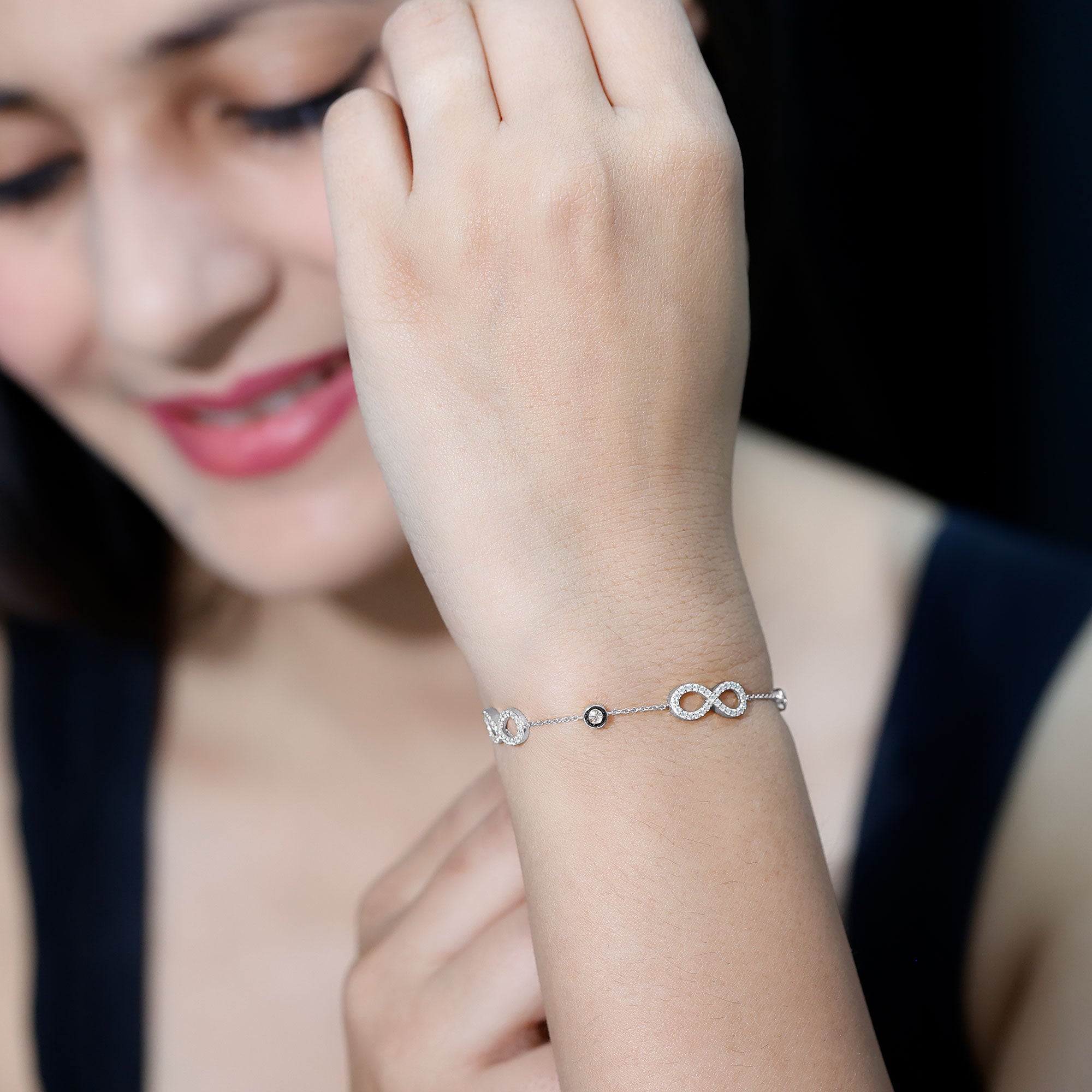 Cubic Zirconia Infinity Station Chain Bracelet AAAA - Rosec Jewels