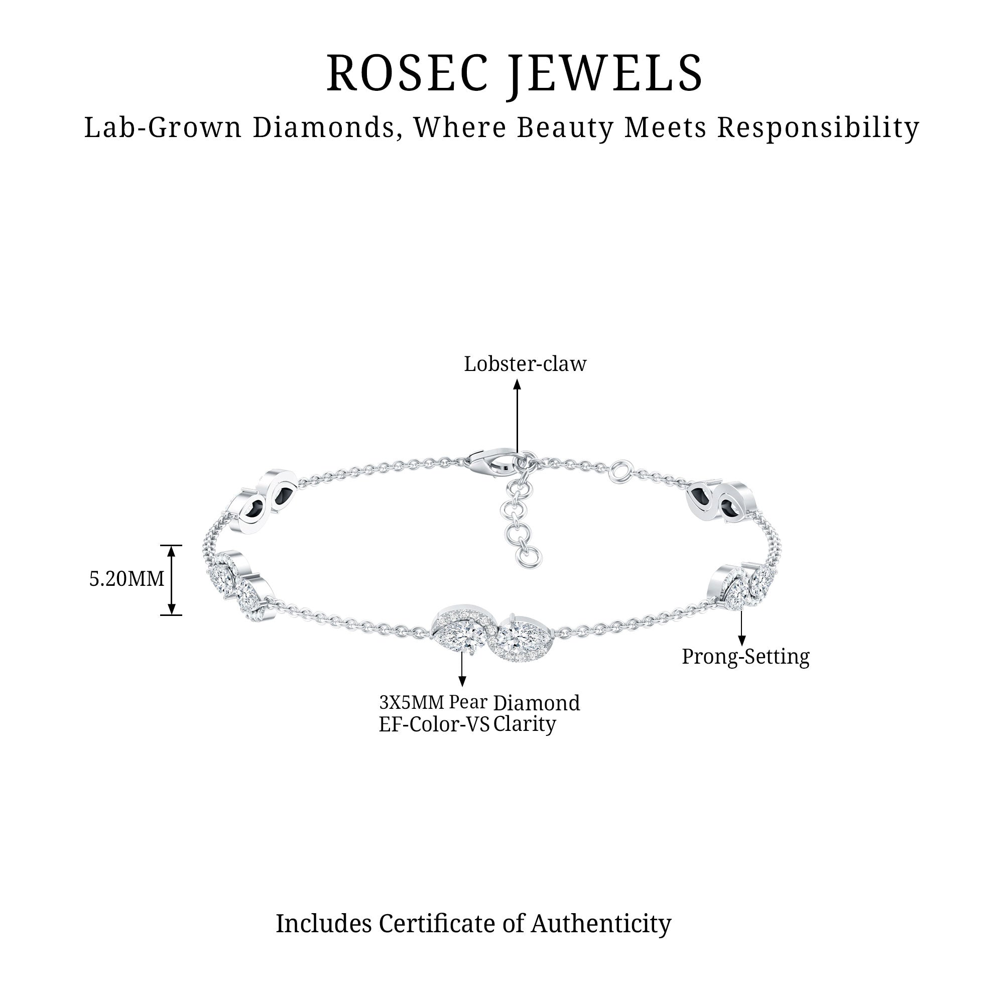 Classic Lab Grown Diamond Station Chain Bracelet Lab - ( EF-VS ) - Rosec Jewels