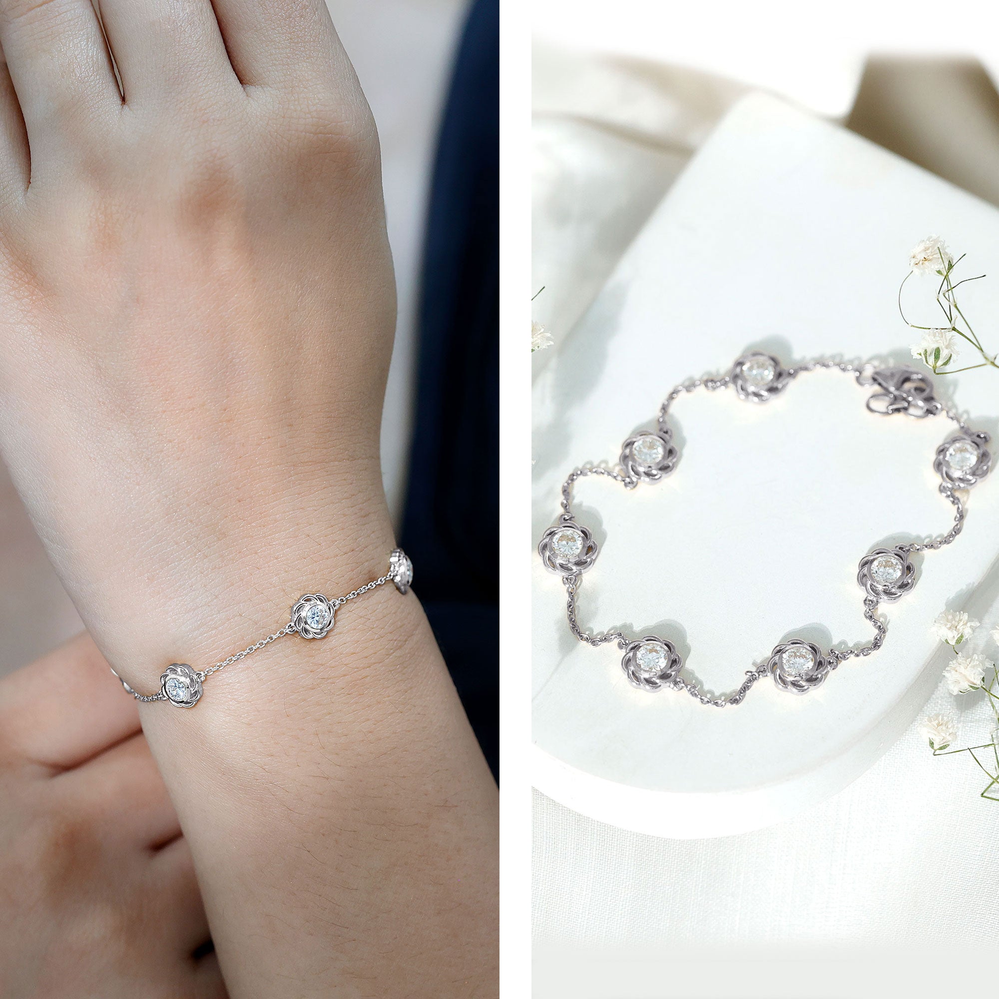 Lab Grown Diamond Station Chain Bracelet Lab - ( EF-VS ) - Rosec Jewels