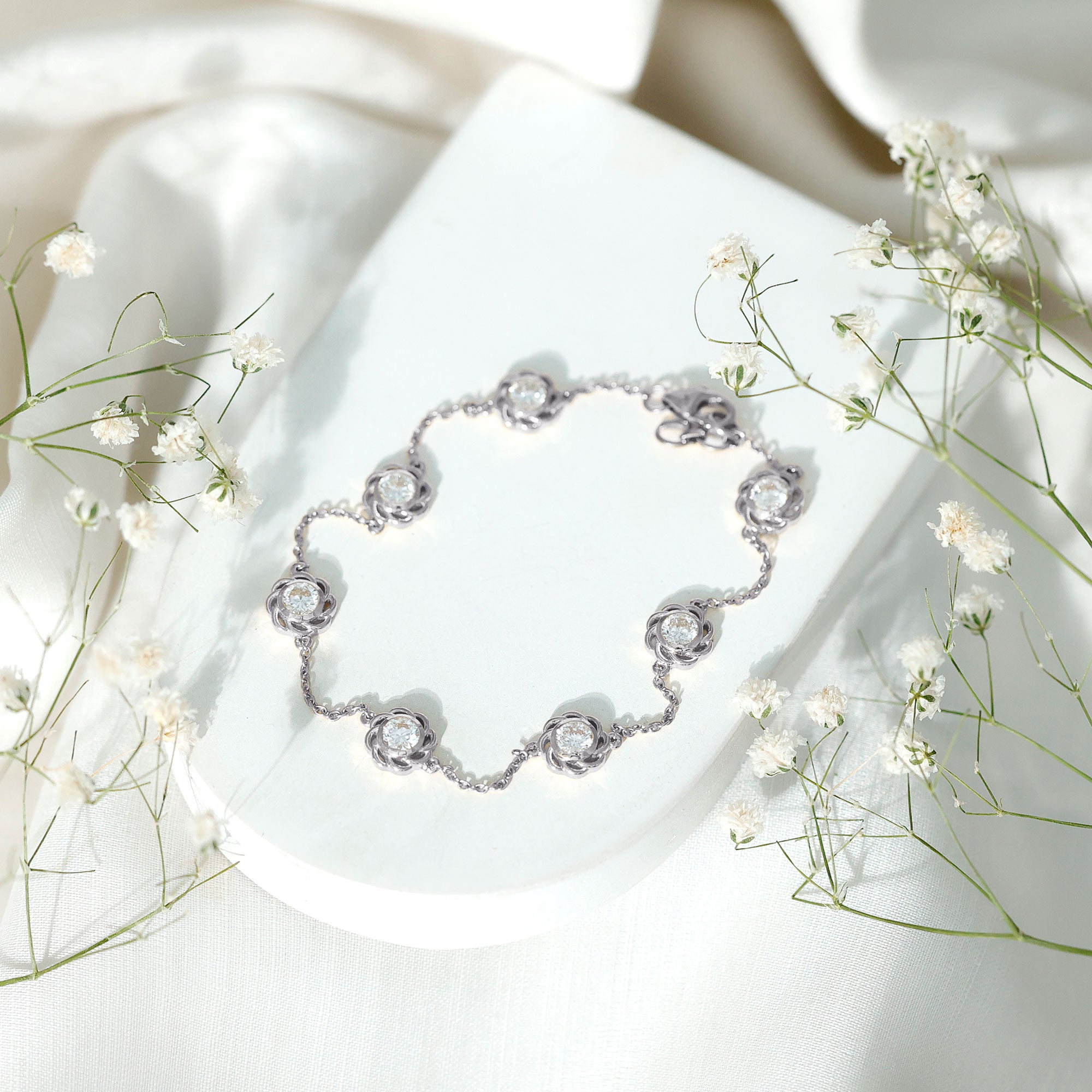 Lab Grown Diamond Station Chain Bracelet Lab - ( EF-VS ) - Rosec Jewels