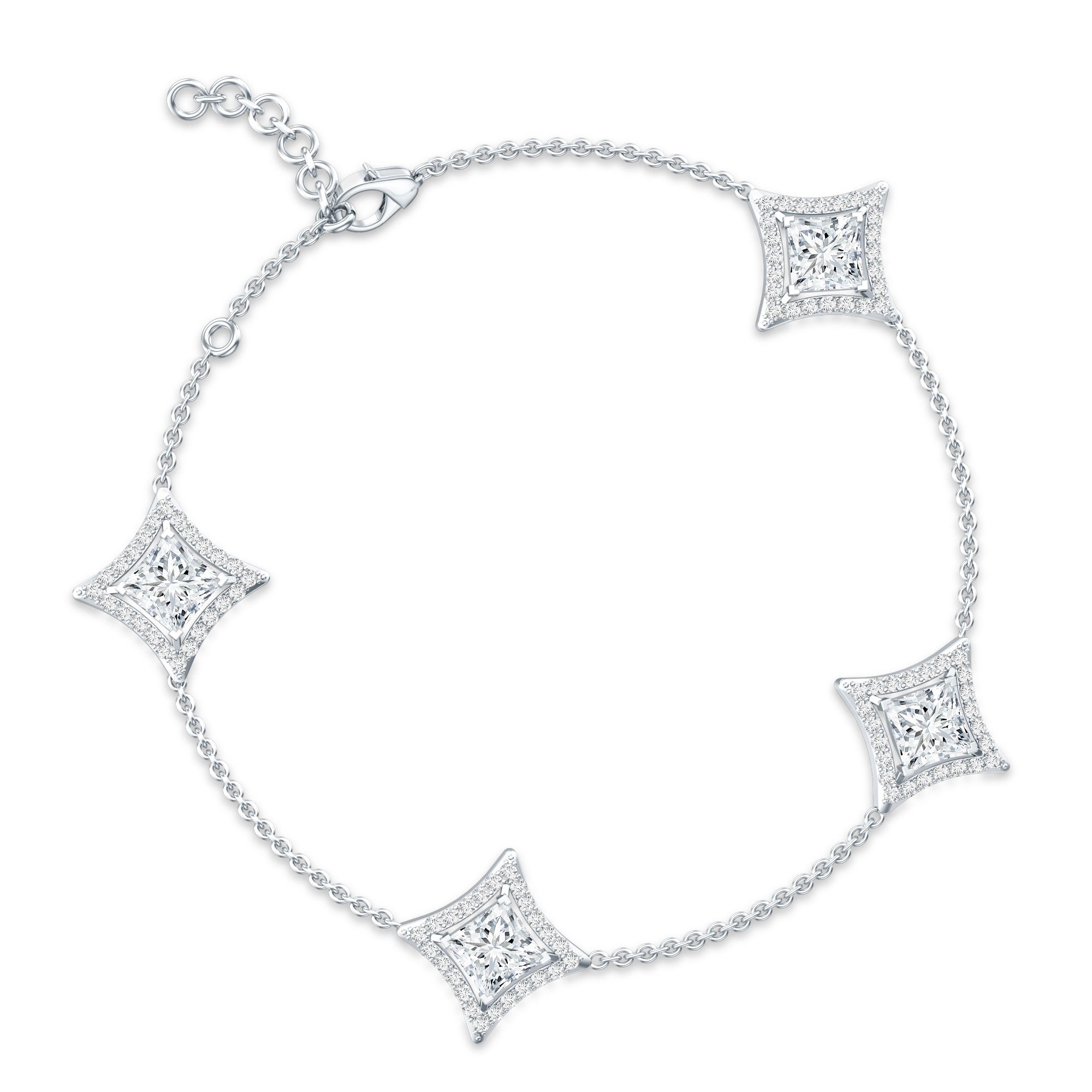 Certified Princess Cut Lab Grown Diamond Bridal Bracelet Lab - ( EF-VS ) - Rosec Jewels