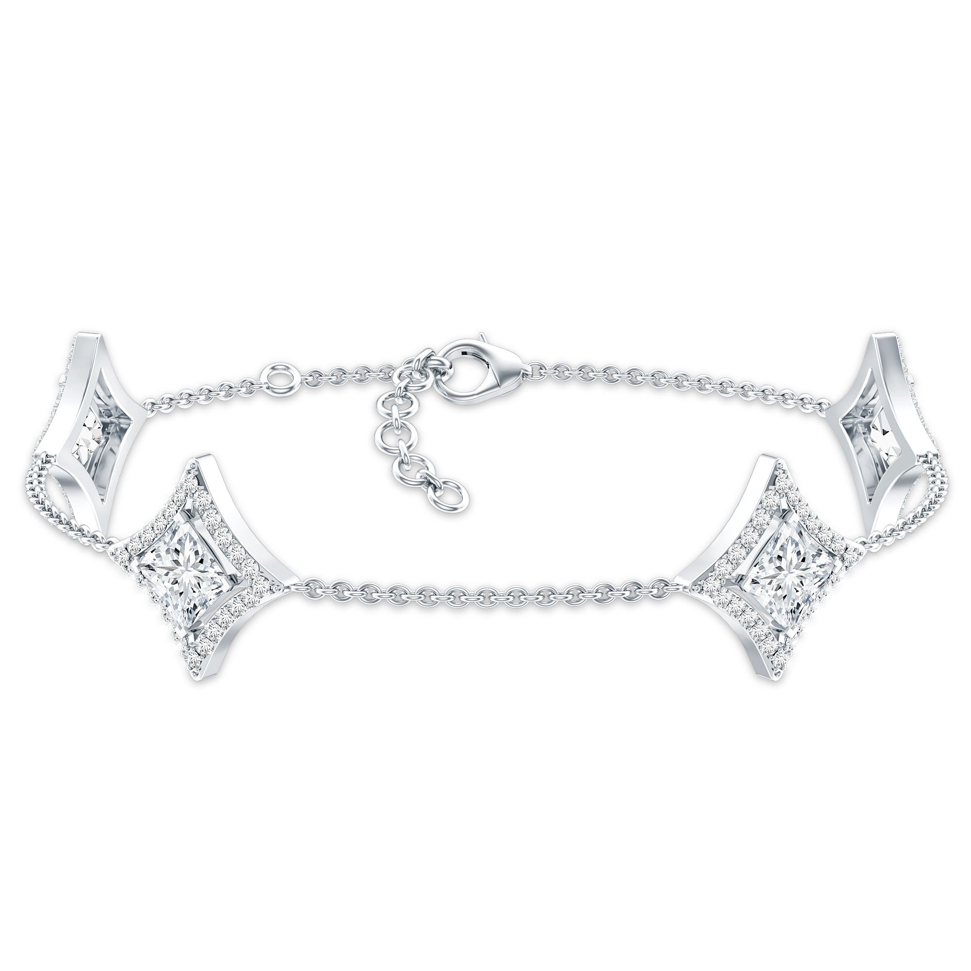 Certified Princess Cut Lab Grown Diamond Bridal Bracelet Lab - ( EF-VS ) - Rosec Jewels