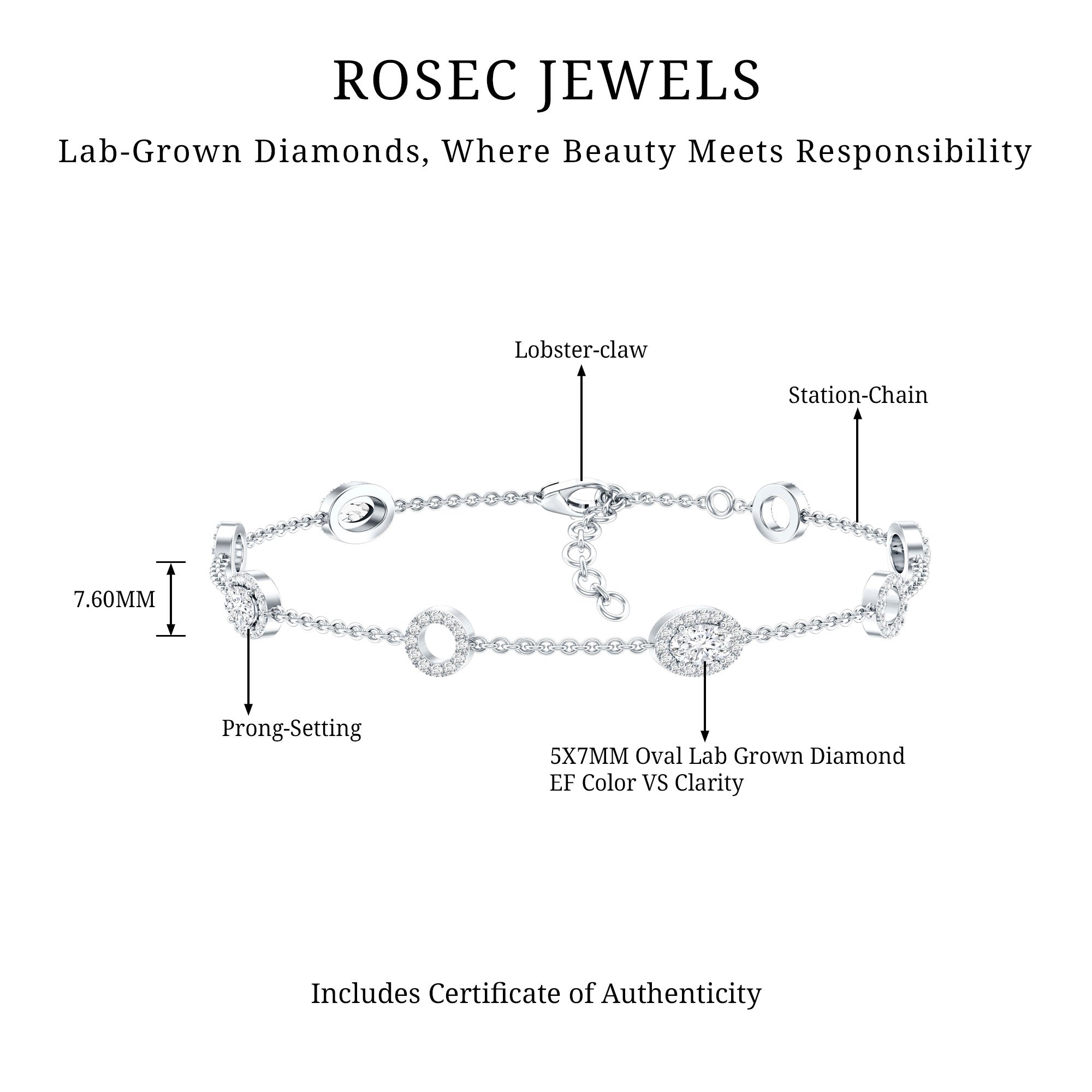 Lab Grown Diamond Bridal Station Chain Bracelet Lab - ( EF-VS ) - Rosec Jewels