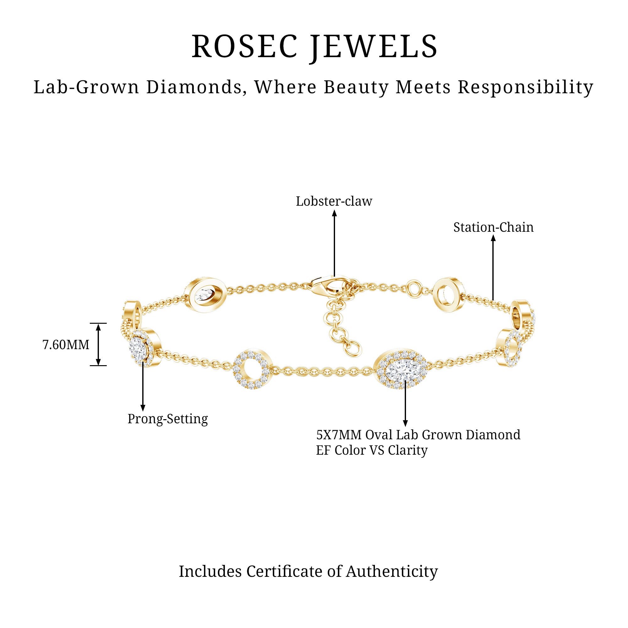 Lab Grown Diamond Bridal Station Chain Bracelet Lab - ( EF-VS ) - Rosec Jewels