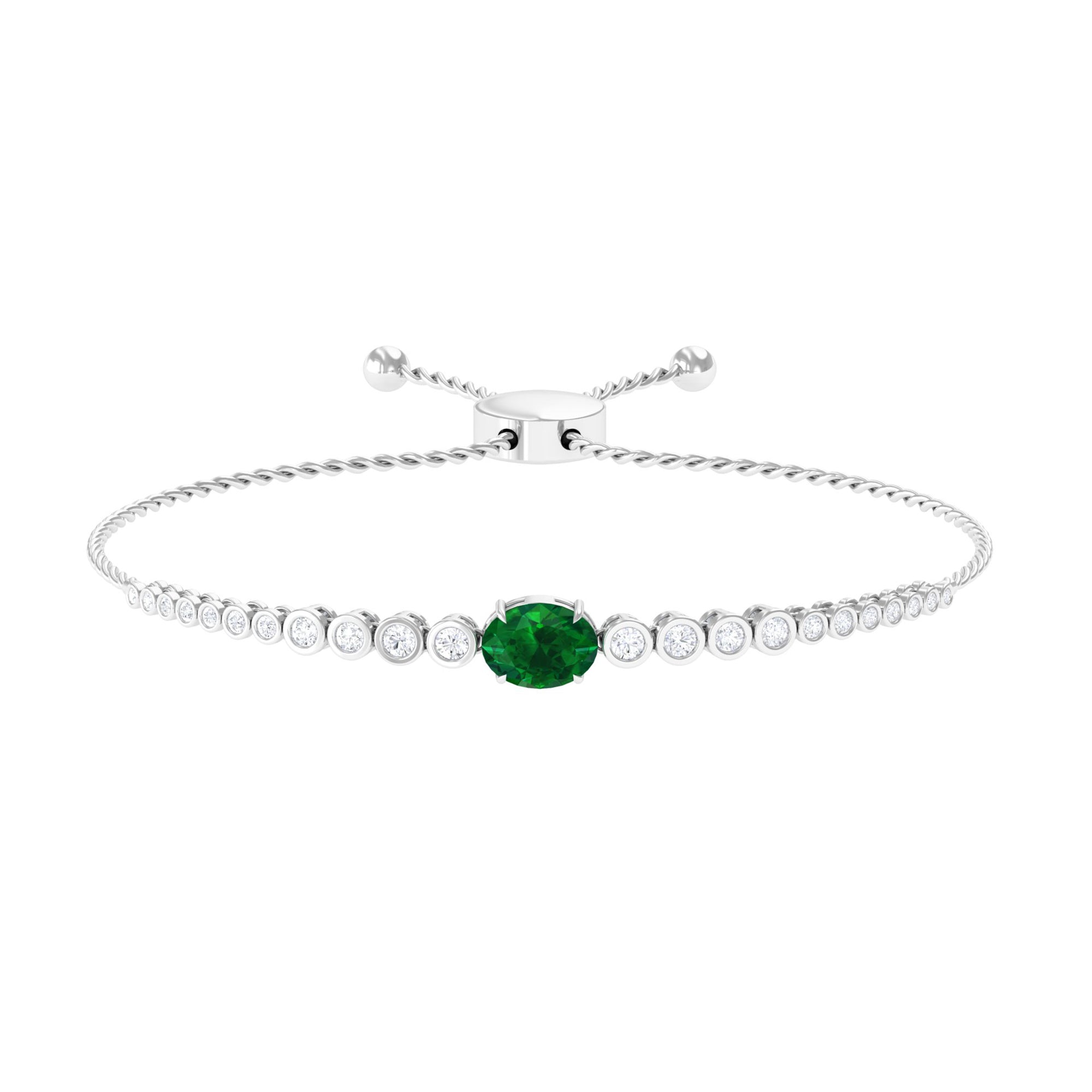 Certified 1.2 Carat Oval Lab Grown Emerald Bolo Bracelet with Diamond AAAA - Rosec Jewels