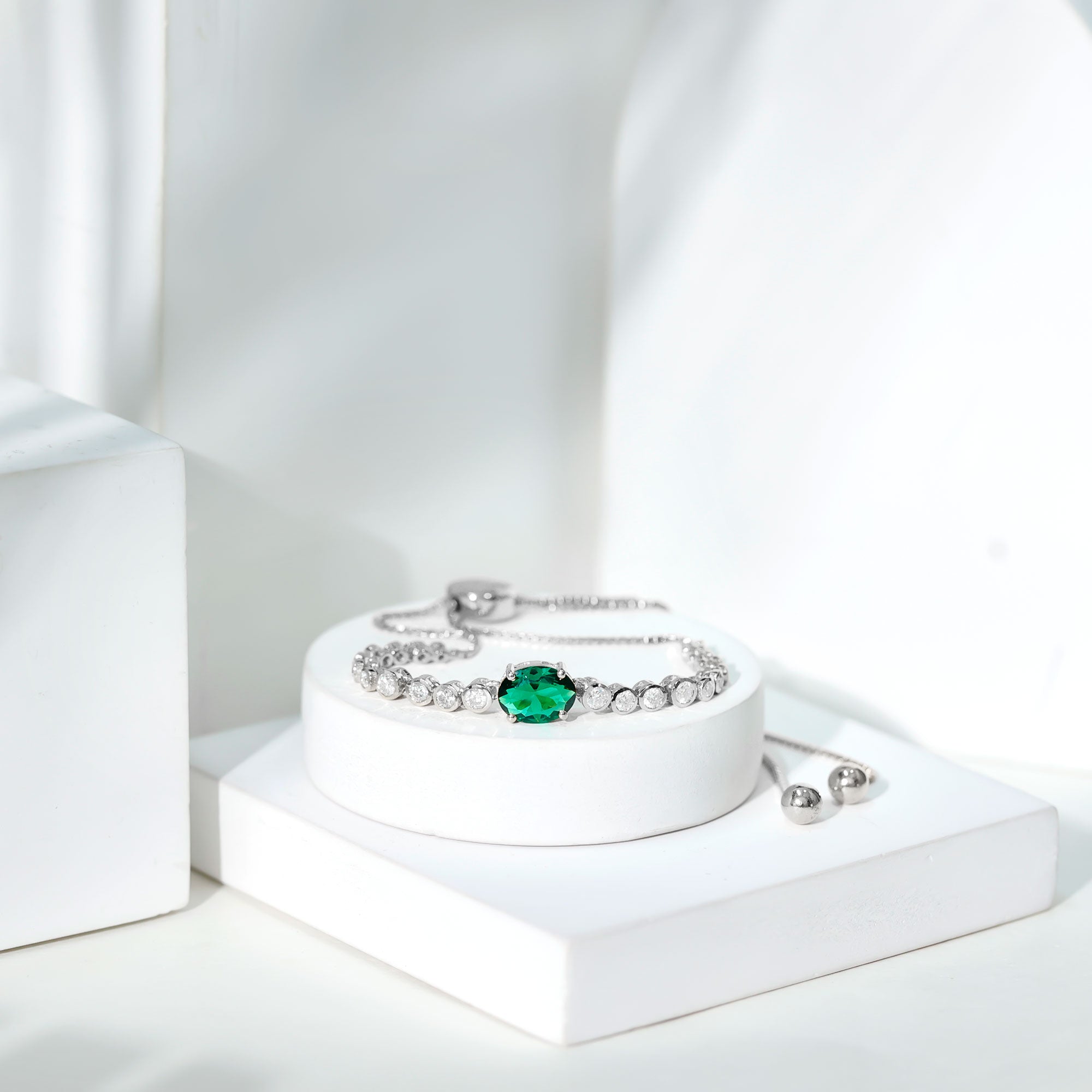 Certified 1.2 Carat Oval Lab Grown Emerald Bolo Bracelet with Diamond AAAA - Rosec Jewels