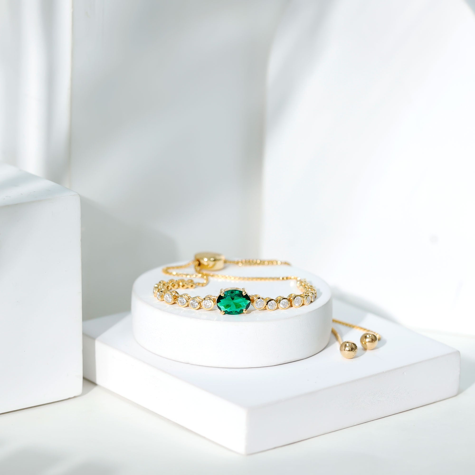 Certified 1.2 Carat Oval Lab Grown Emerald Bolo Bracelet with Diamond AAAA - Rosec Jewels