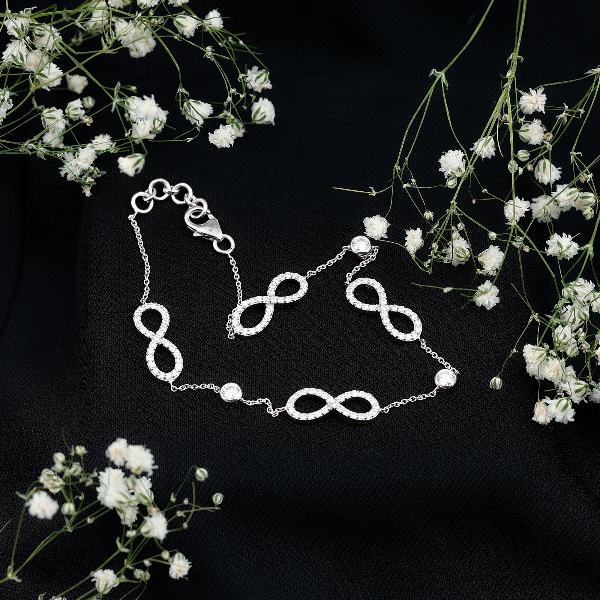 Certified Moissanite Infinity Chain Bracelet D-VS1 - Rosec Jewels