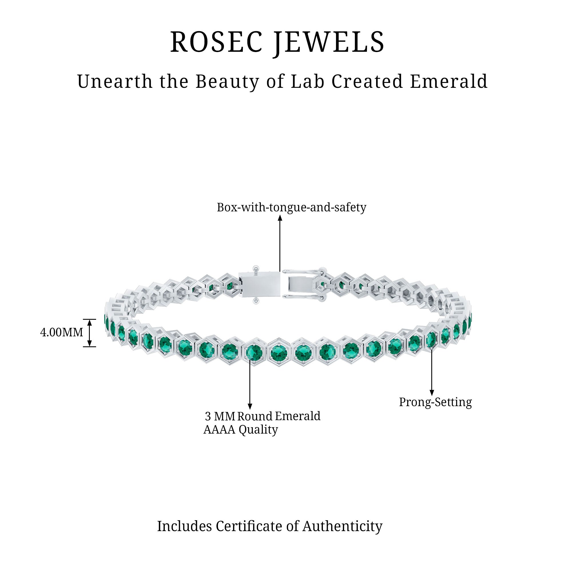 Certified 5.64 Carat Lab Grown Emerald Hexagon Tennis Bracelet for Women AAAA - Rosec Jewels
