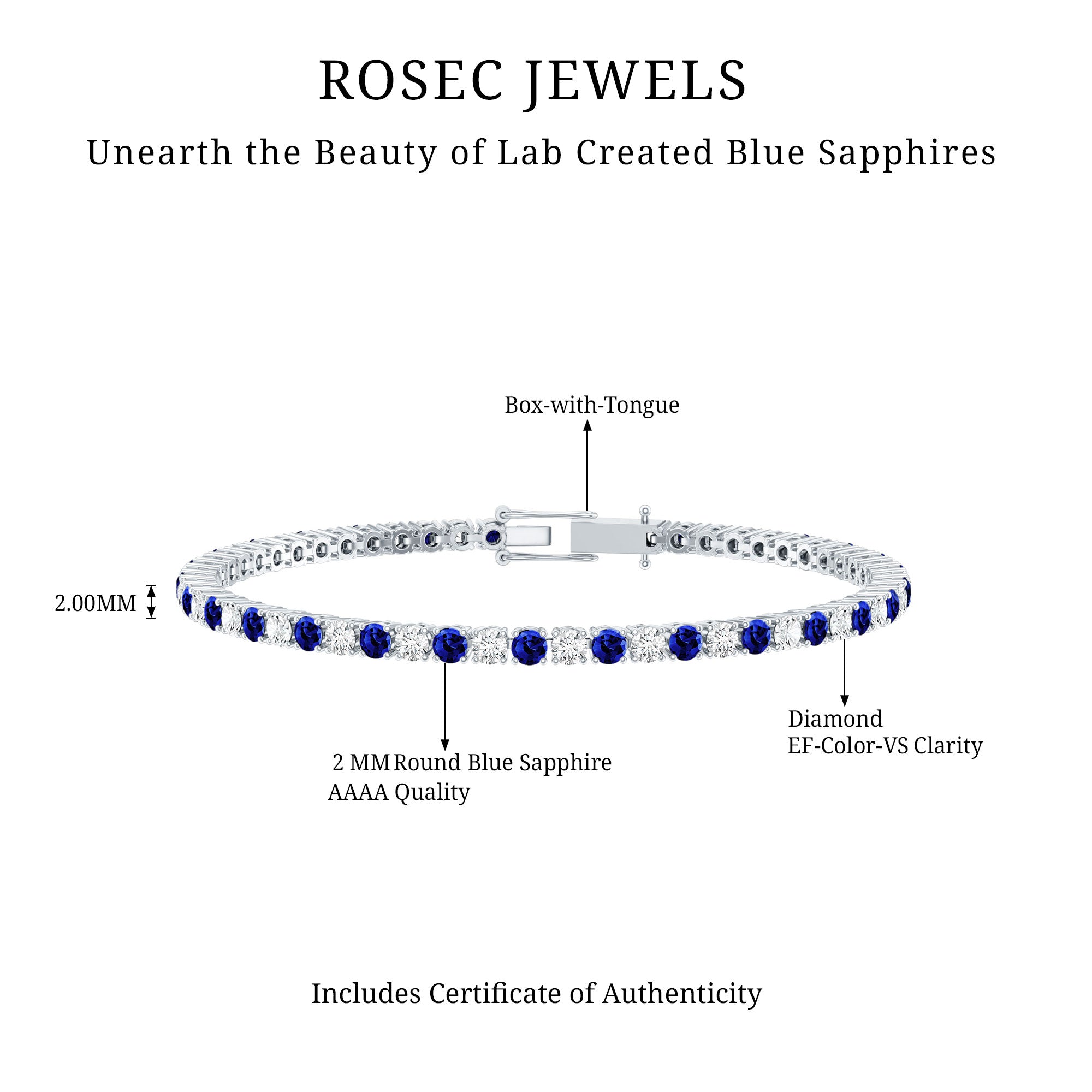 Certified Lab Grown Diamond and Sapphire Wedding Tennis Bracelet AAAA - Rosec Jewels