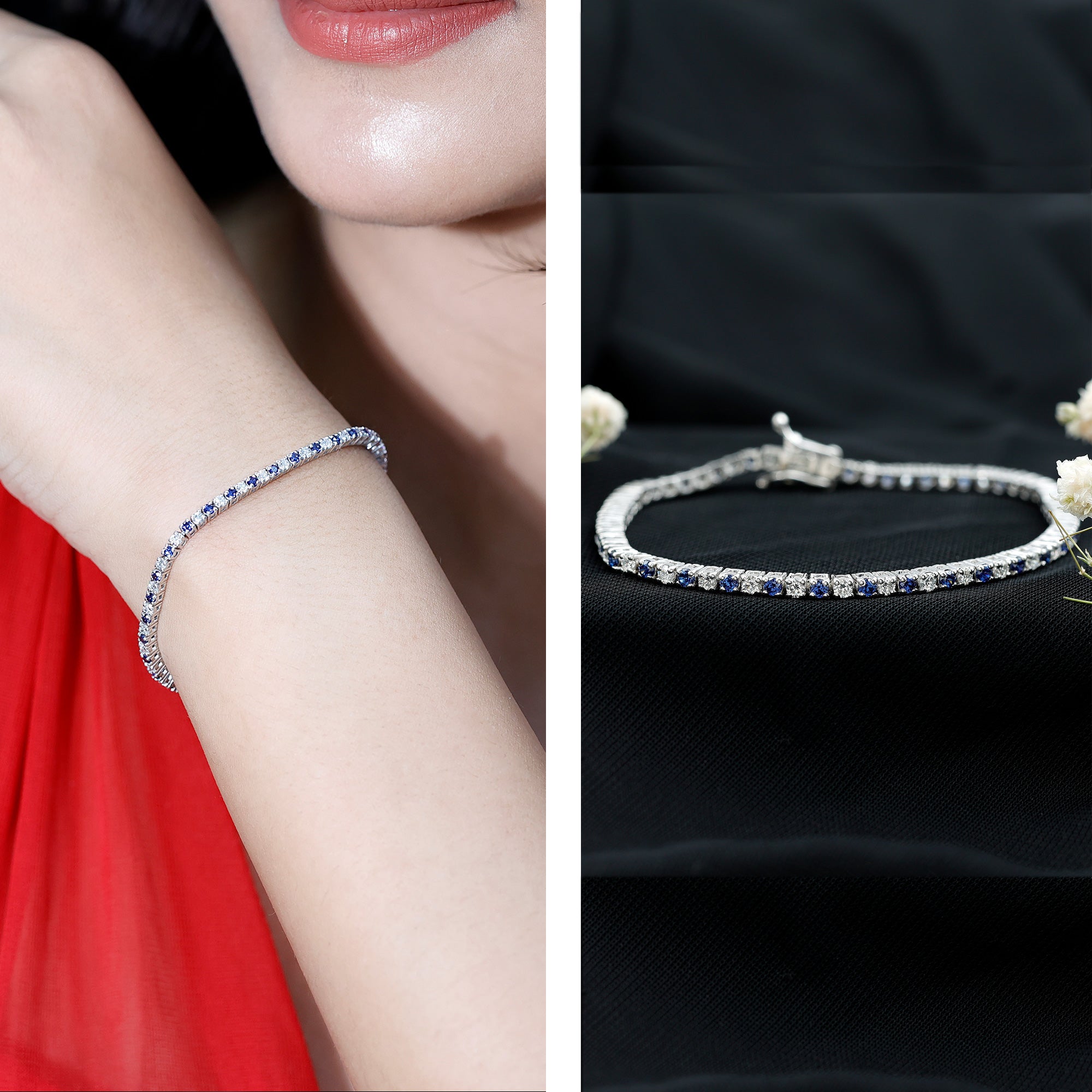 Certified Lab Grown Diamond and Sapphire Wedding Tennis Bracelet AAAA - Rosec Jewels