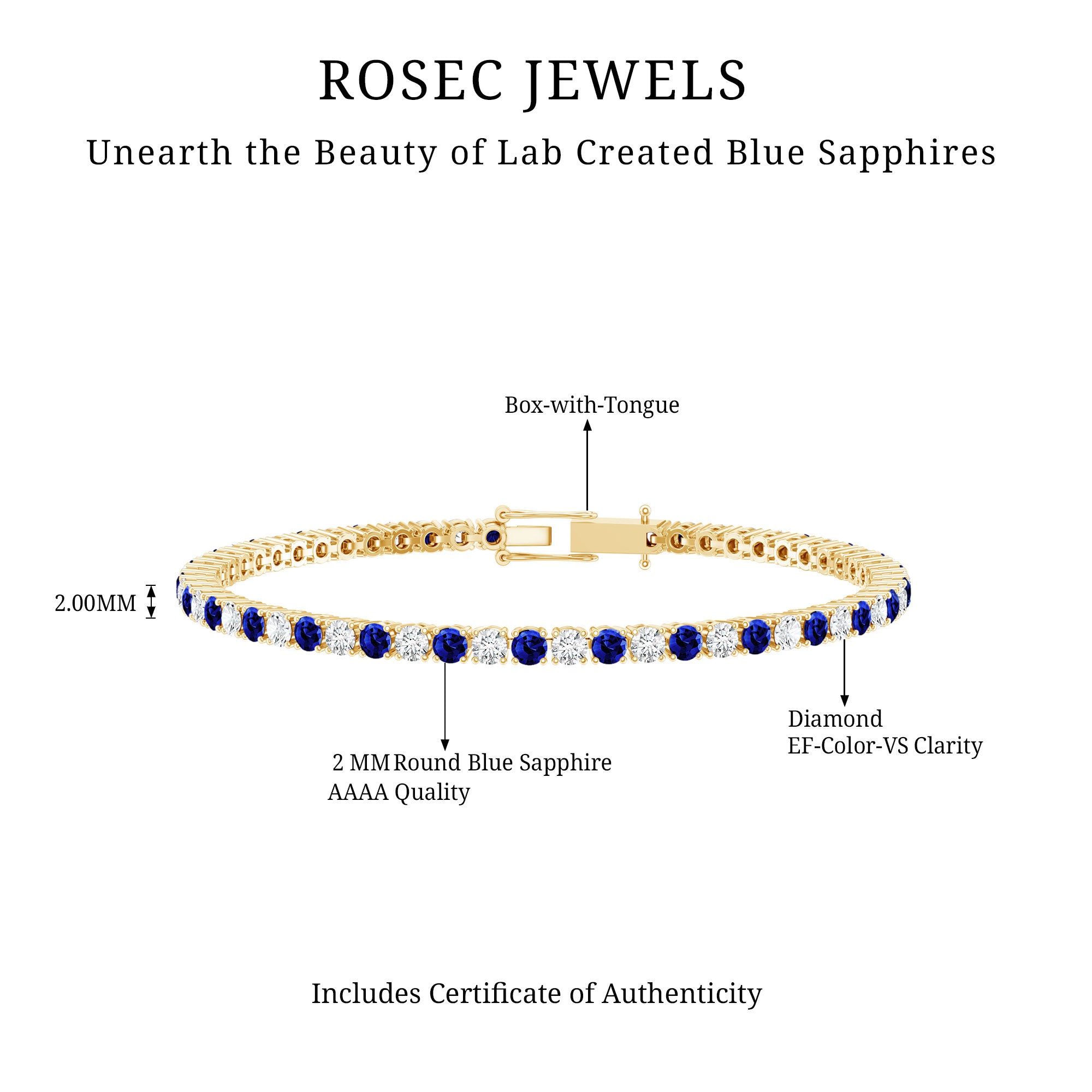 Certified Lab Grown Diamond and Sapphire Wedding Tennis Bracelet AAAA - Rosec Jewels