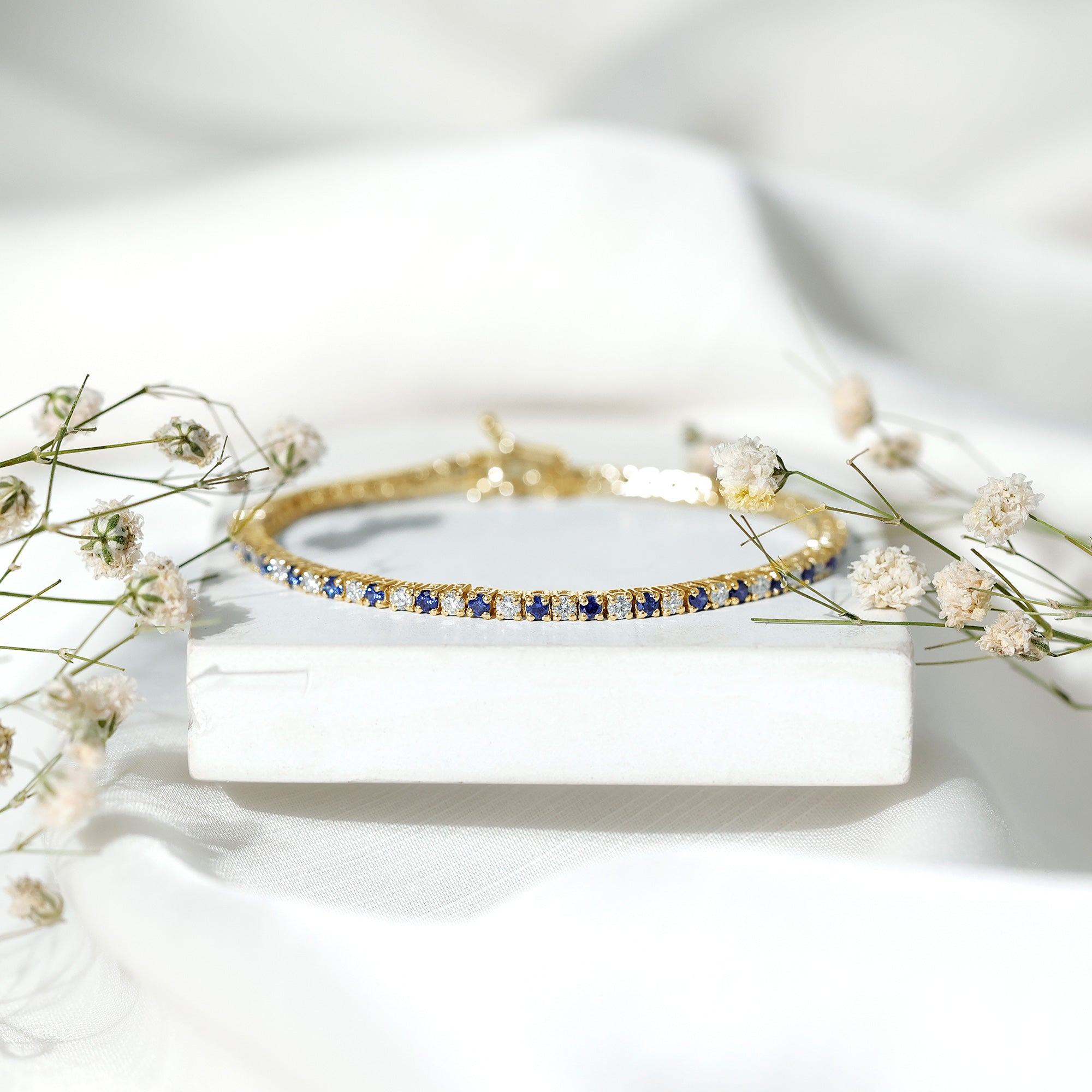 Certified Lab Grown Diamond and Sapphire Wedding Tennis Bracelet AAAA - Rosec Jewels