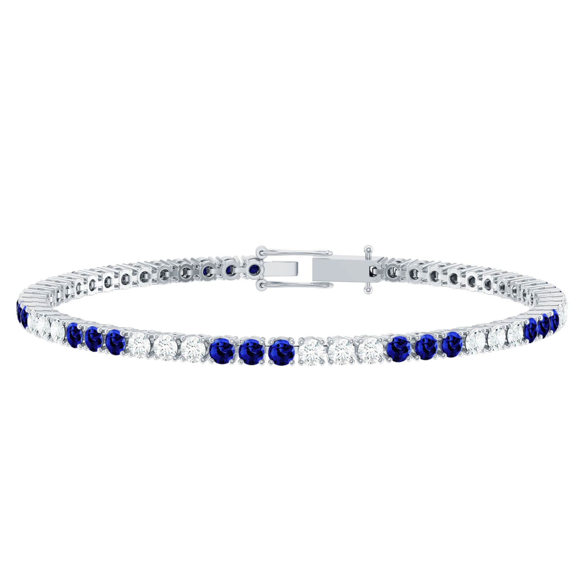 Prong Set Lab Grown Diamond Sapphire Eternity Tennis Bracelet
