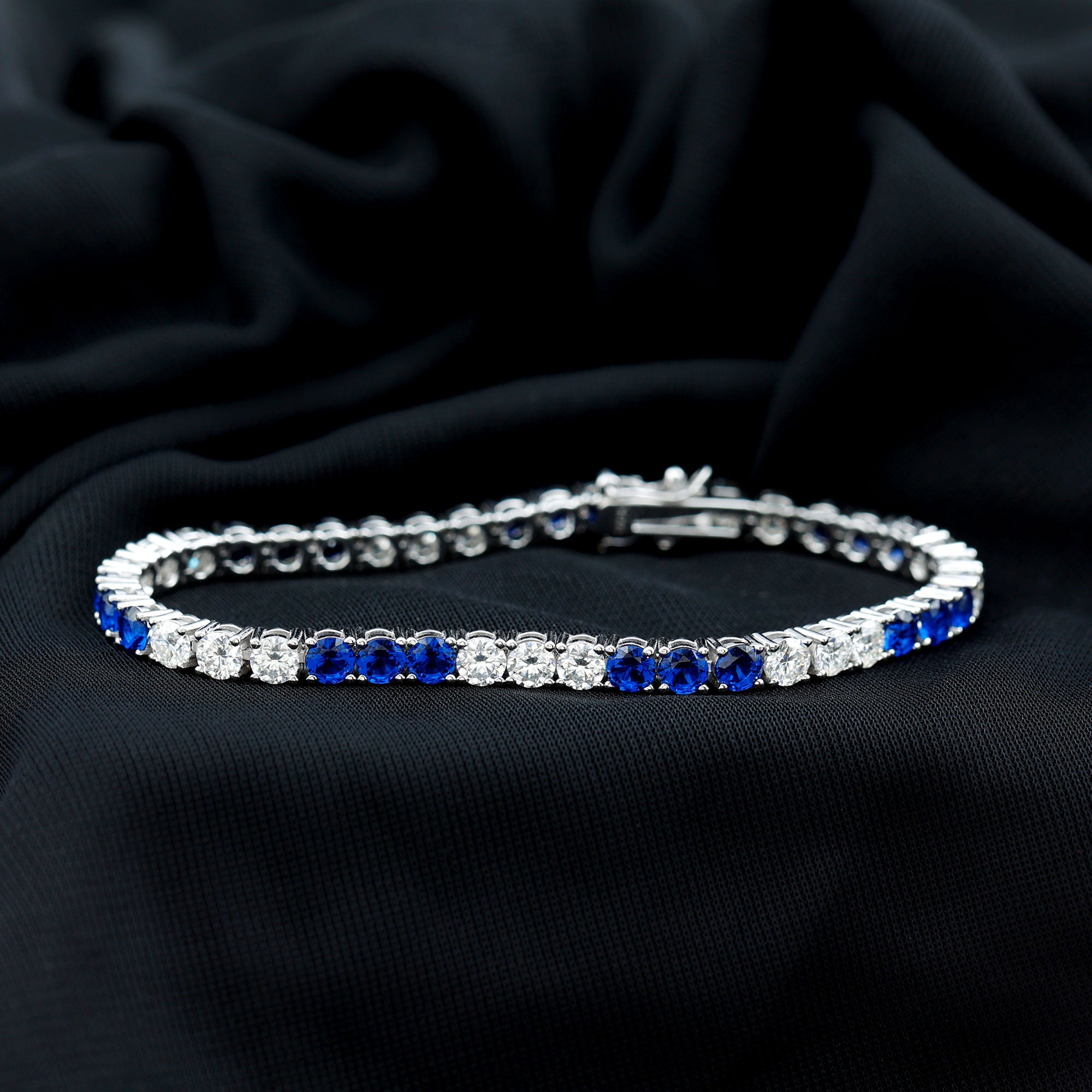 Prong Set Lab Grown Diamond Sapphire Eternity Tennis Bracelet AAAA - Rosec Jewels