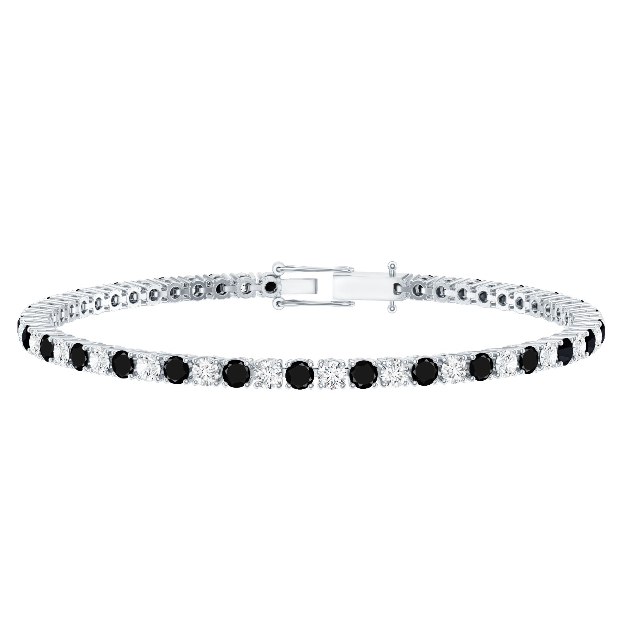 Prong Set Certified Lab Grown Black and White Diamond Tennis Bracelet AAAA ( Synthetic ) - Rosec Jewels