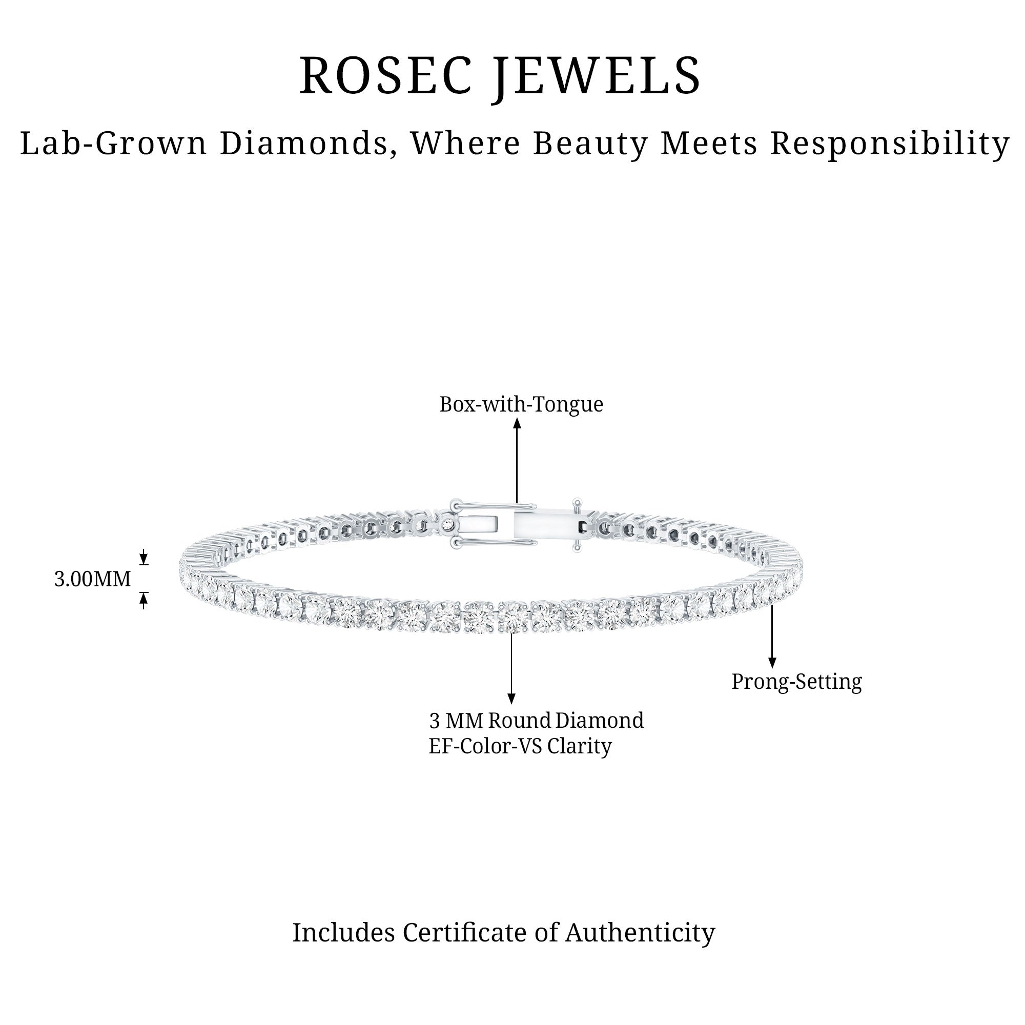 Certified Lab Grown Classic Round Diamond Tennis Bracelet Lab - ( EF-VS ) - Rosec Jewels