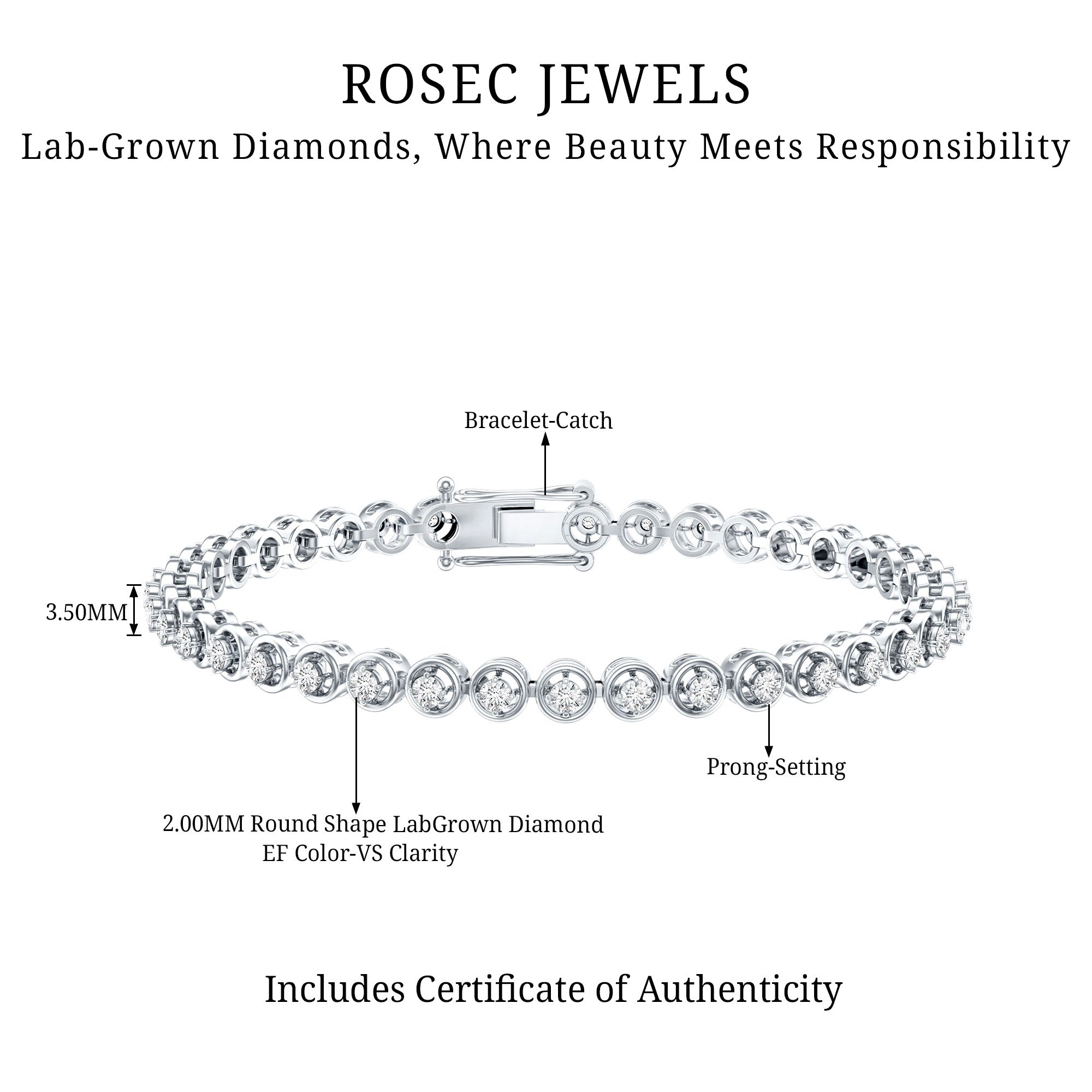 Certified Lab Grown Classic Round Diamond Bridal Tennis Bracelet Lab - ( EF-VS ) - Rosec Jewels