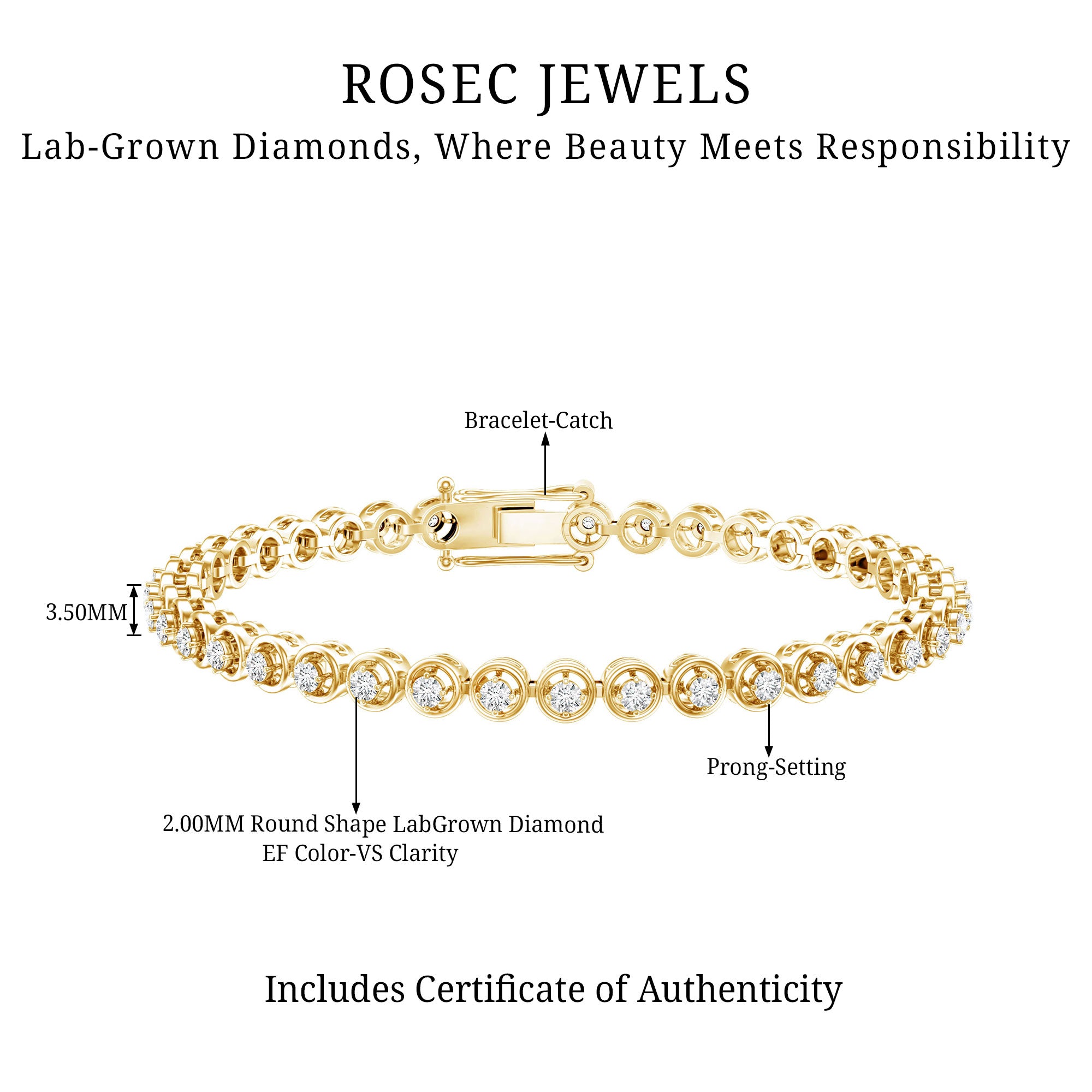Certified Lab Grown Classic Round Diamond Bridal Tennis Bracelet Lab - ( EF-VS ) - Rosec Jewels
