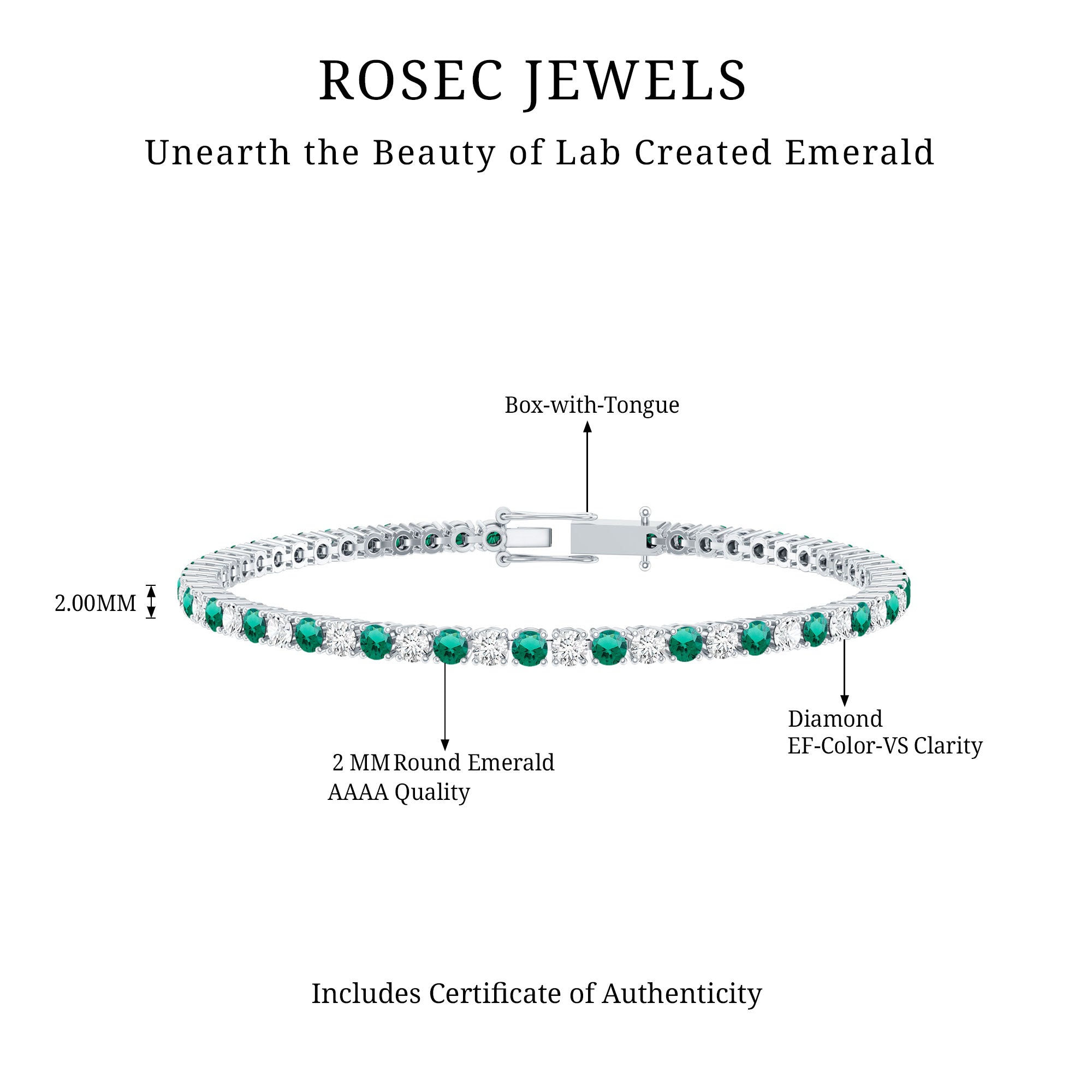 Certified Lab Grown Diamond and Emerald Wedding Tennis Bracelet AAAA - Rosec Jewels