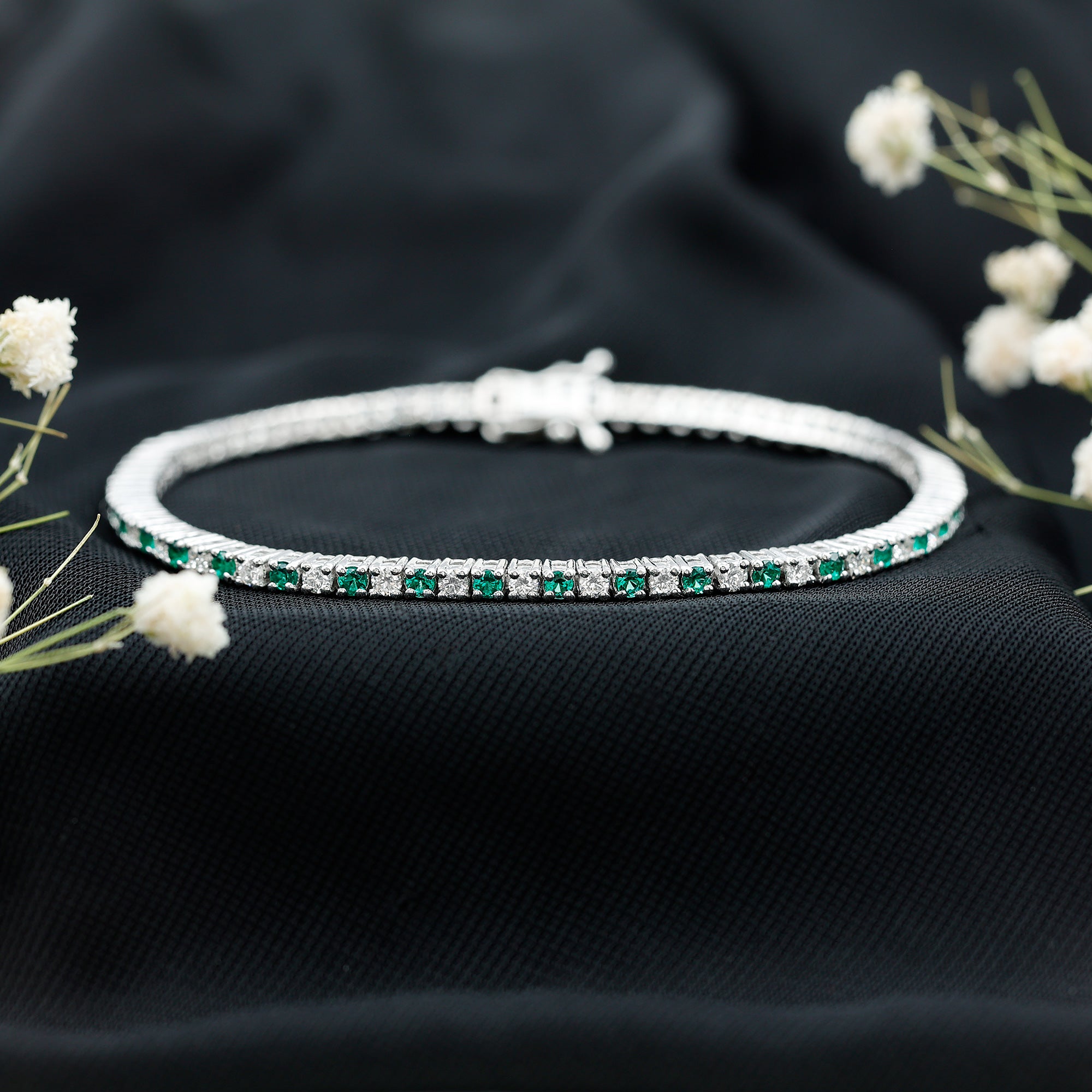 Certified Lab Grown Diamond and Emerald Wedding Tennis Bracelet AAAA - Rosec Jewels