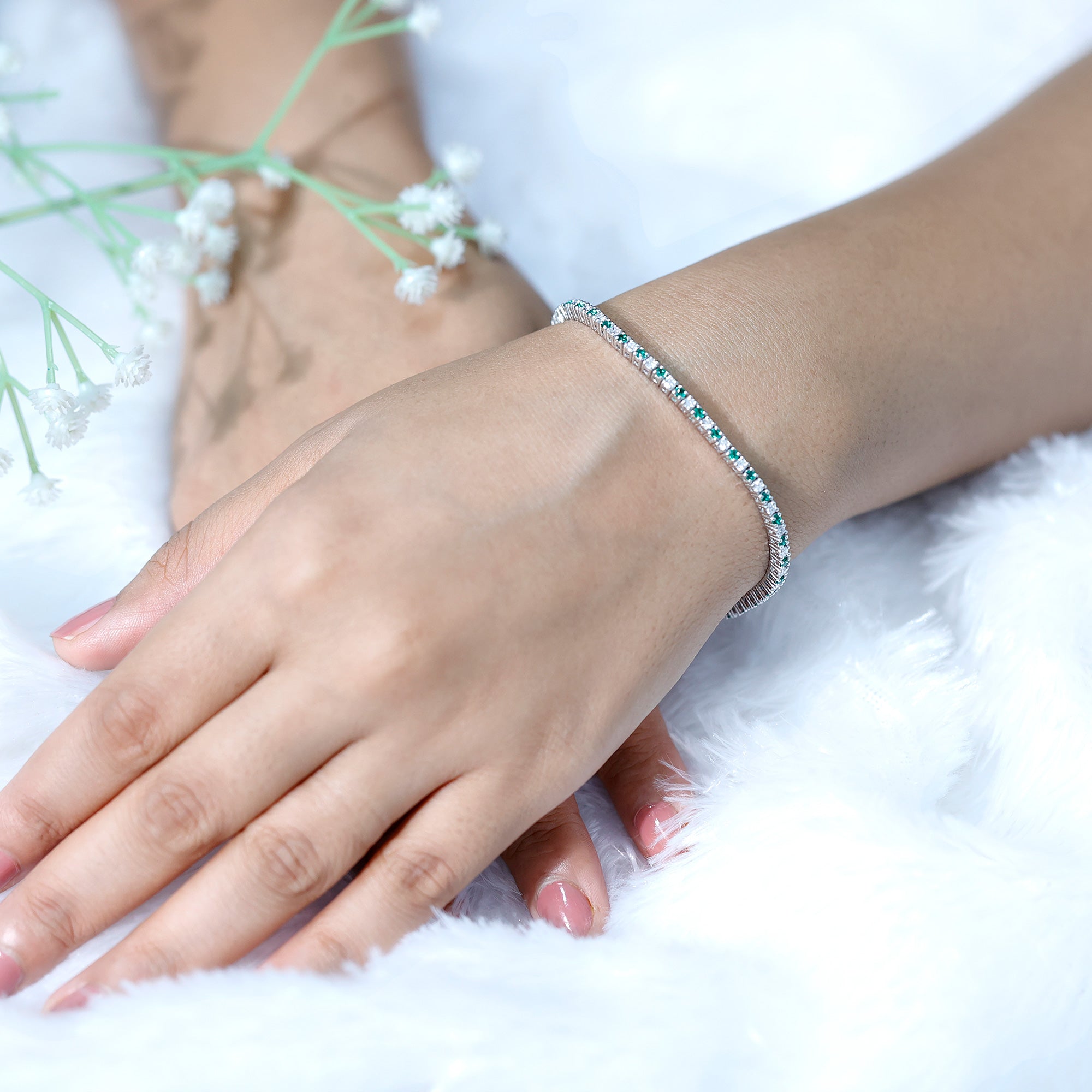 Certified Lab Grown Diamond and Emerald Wedding Tennis Bracelet AAAA - Rosec Jewels