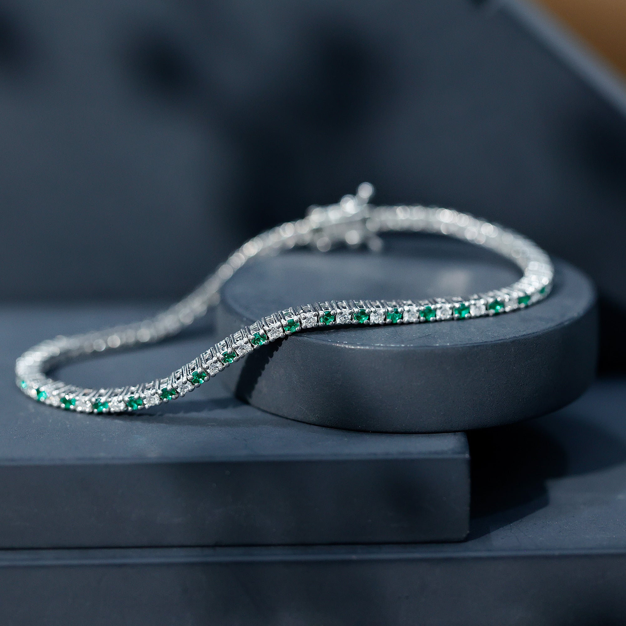 Certified Lab Grown Diamond and Emerald Wedding Tennis Bracelet AAAA - Rosec Jewels