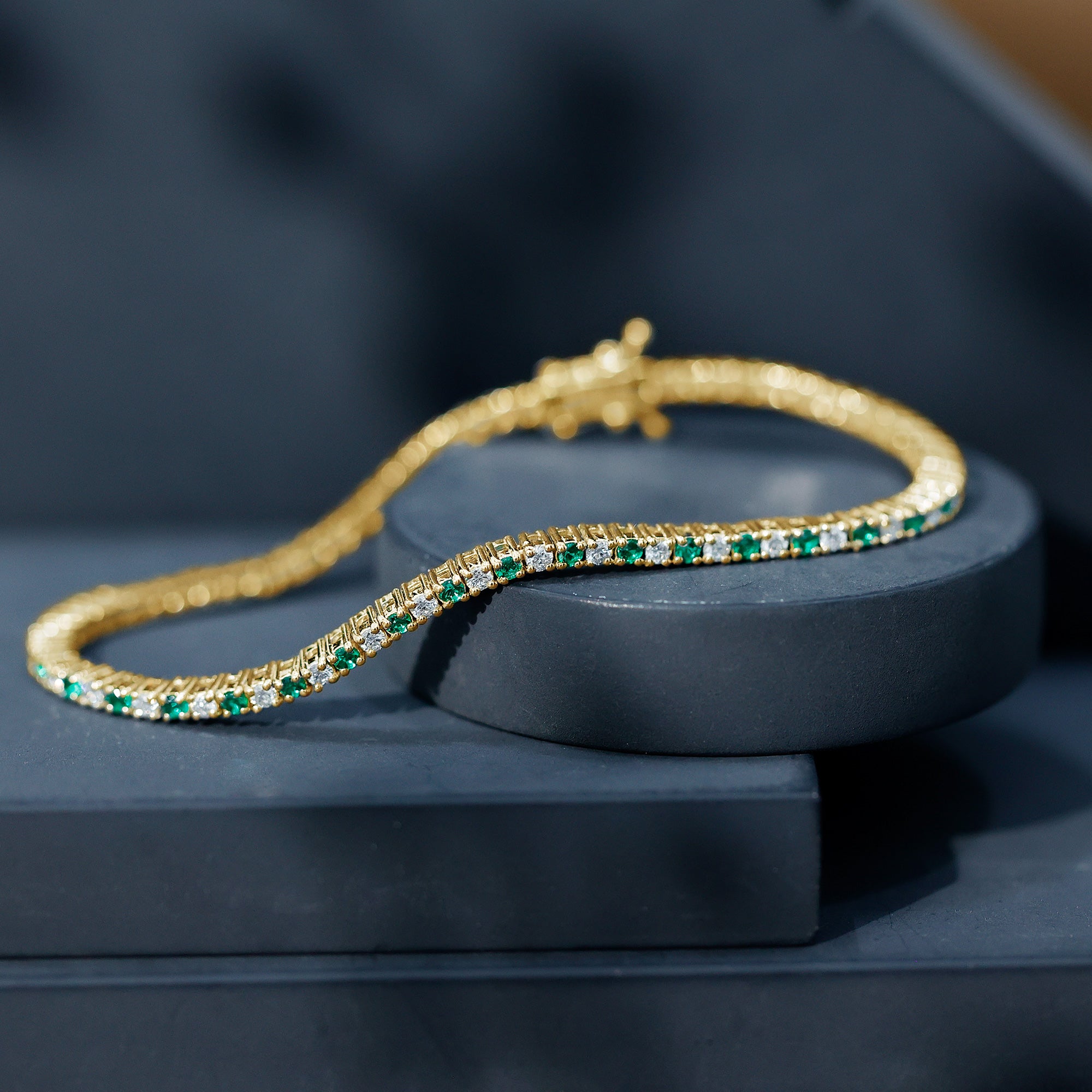Certified Lab Grown Diamond and Emerald Wedding Tennis Bracelet AAAA - Rosec Jewels
