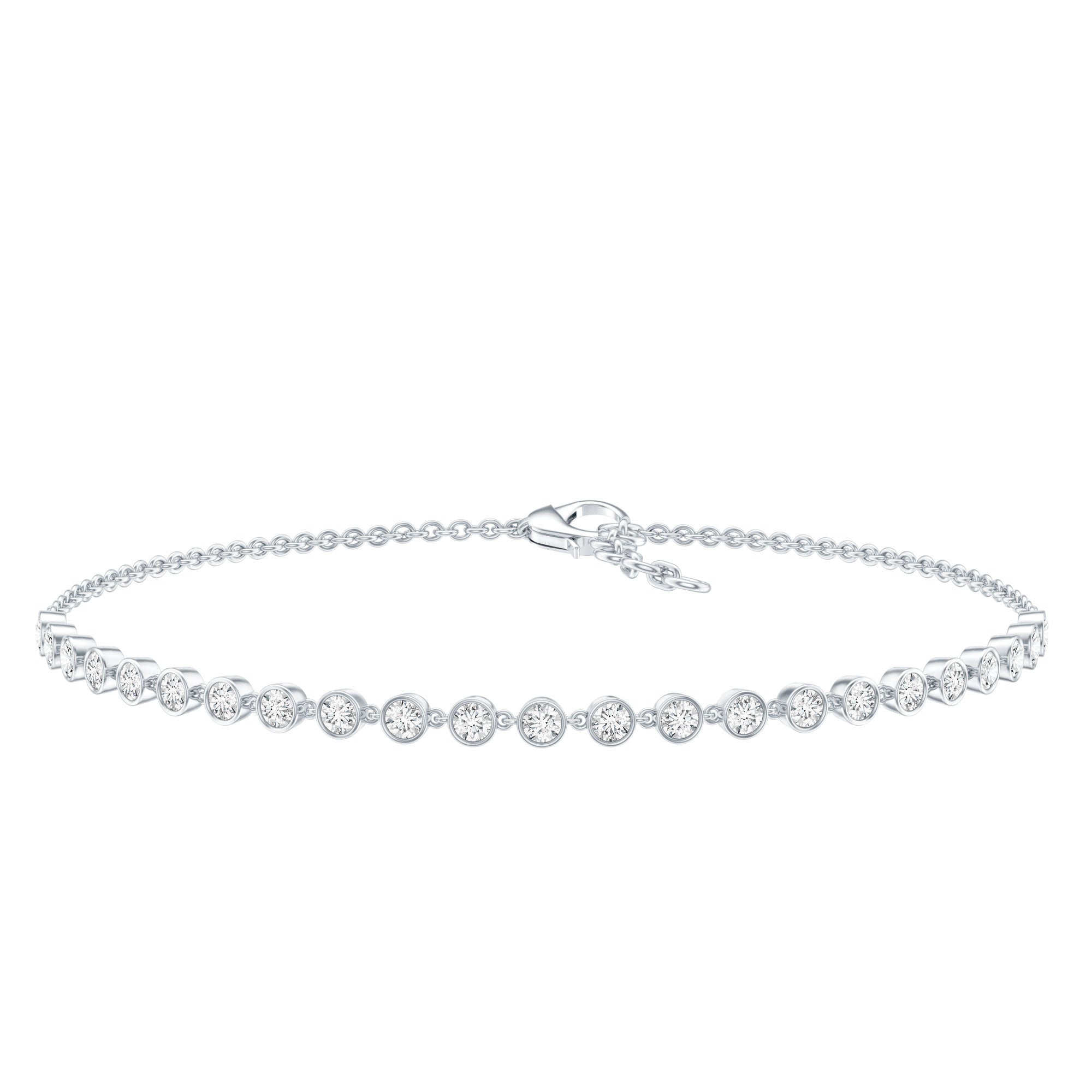 Certified Lab Grown Bezel Set Diamond Eternity Chain Bracelet Lab - ( EF-VS ) - Rosec Jewels