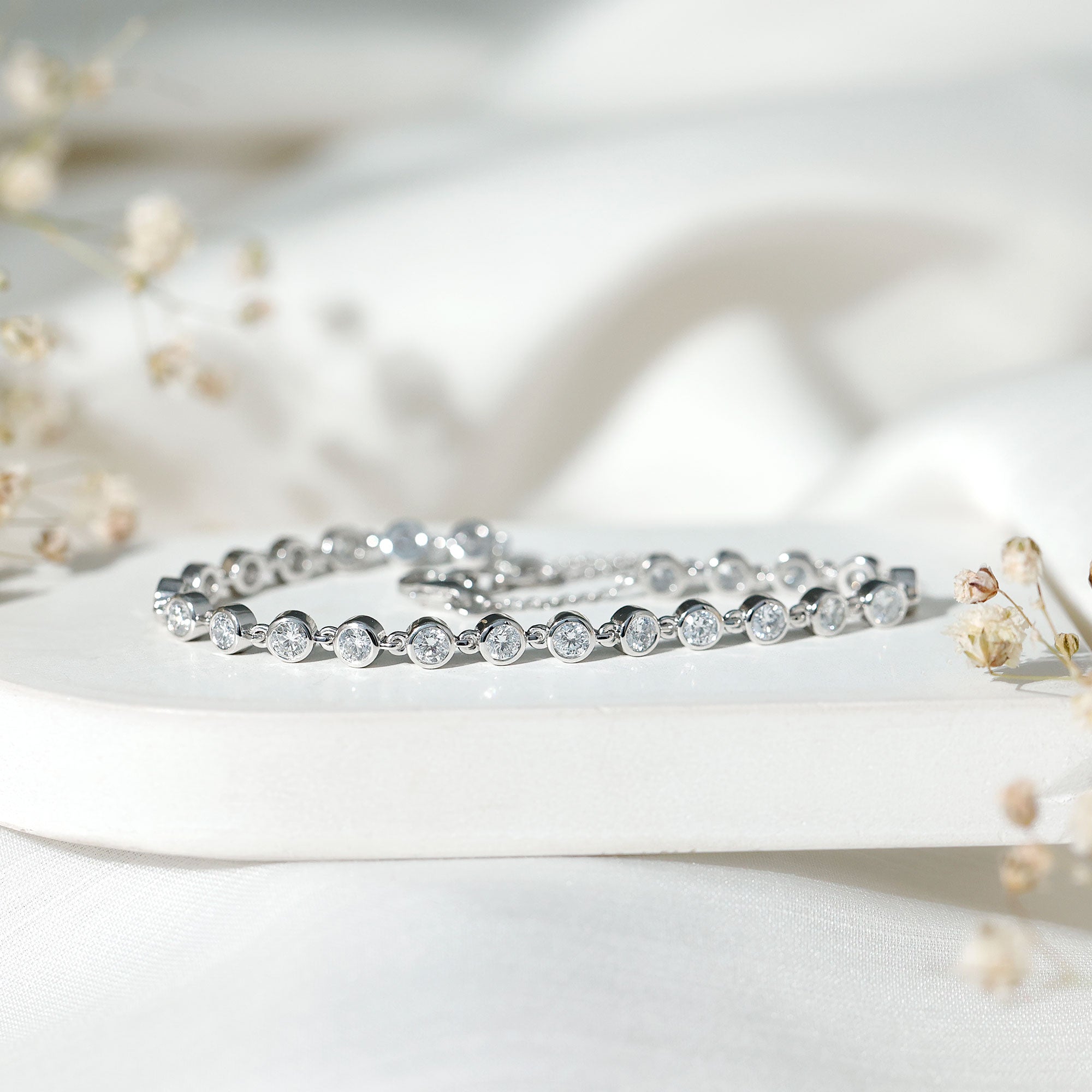 Certified Lab Grown Bezel Set Diamond Eternity Chain Bracelet Lab - ( EF-VS ) - Rosec Jewels